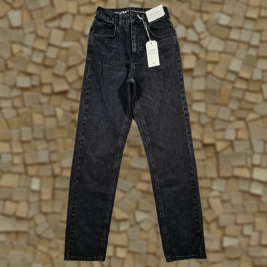 Jack Wills Jack Wills Womens Jeans Black W24 L32 Maddison High Rise Straight Leg Jeans Size 42" / US 20 - 1 Thumbnail