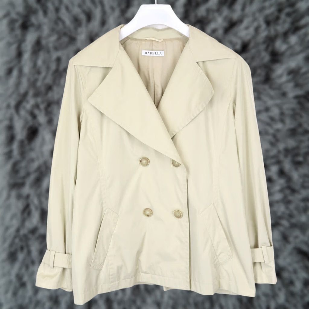 Marella Marella Jacket Women's UK 16 Double Breasted Notch Lapel Lightweight Jacket Grey/Beige Tan Mens Womens Girls Boys Size XXL / US 16-18 / IT 52-54 - 1 Thumbnail