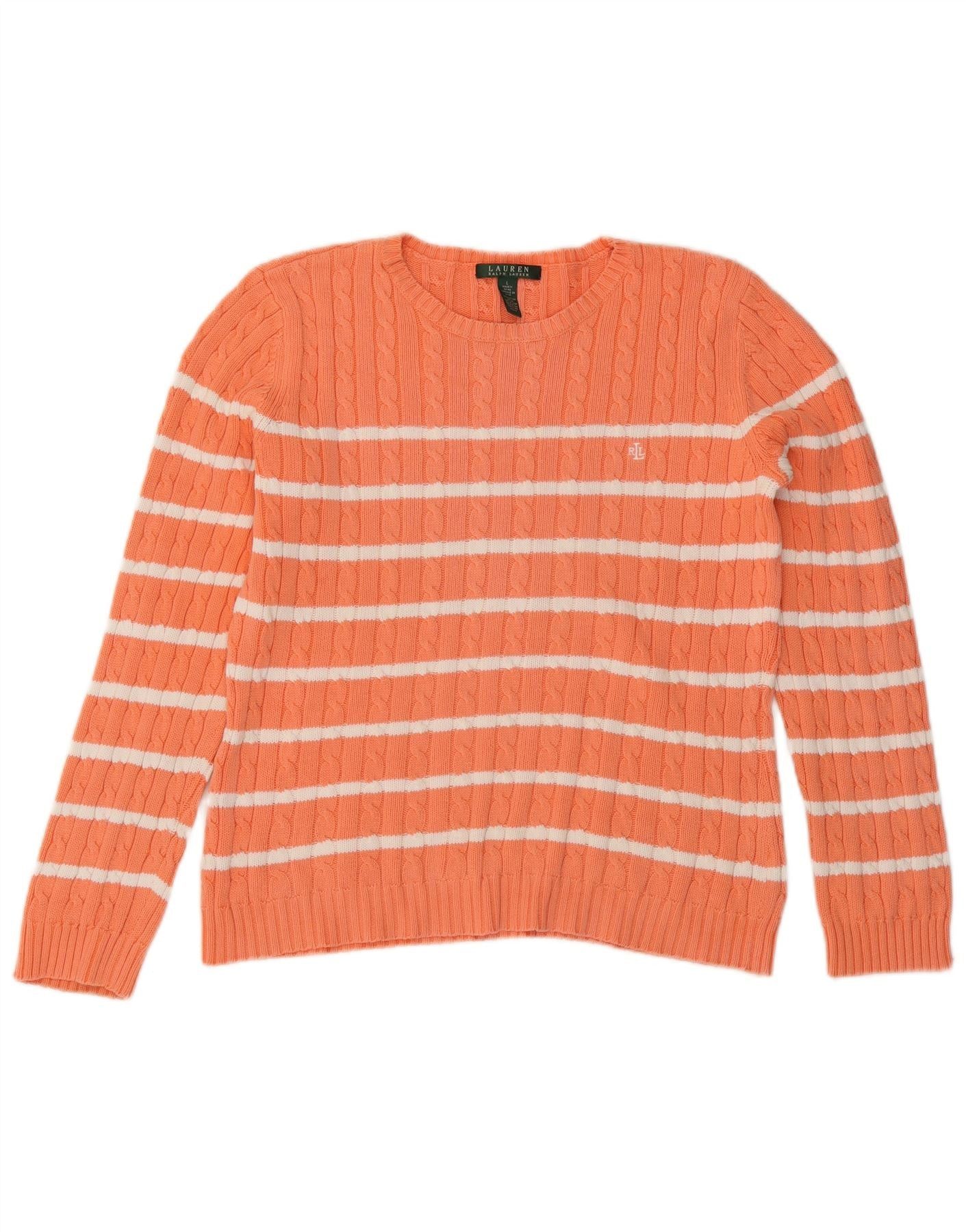 Ralph Lauren Womens Boat Neck Jumper Sweater UK 16 Large Orange Striped Size M / US 6-8 / IT 42-44 - 1 Thumbnail