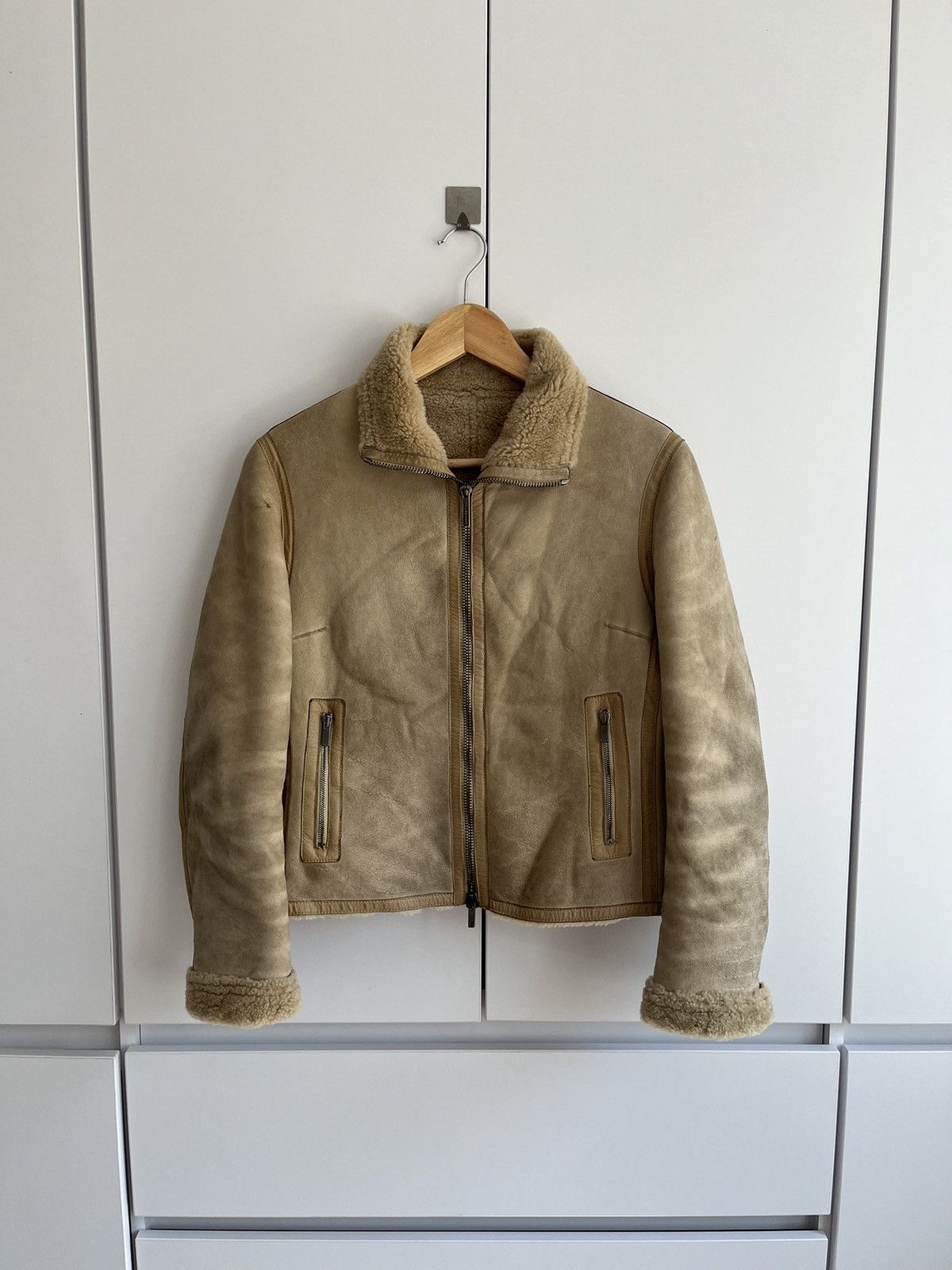 If Six Was Nine × Japanese Brand Distressed Leather Faux Beige Biker Jacket Fratelli Rossetti Size S / US 4 / IT 40 - 1 Thumbnail