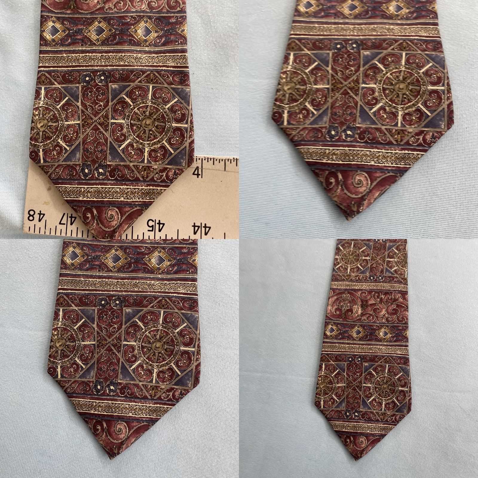 Vintage VINTAGE Courtney All Silk Tie vtg 90s Optical ArtDeco Spoke Burst Geometry Red Gray 4x56 Capsule Wide Necktie Mens Silk Tie Size ONE SIZE - 8 Thumbnail