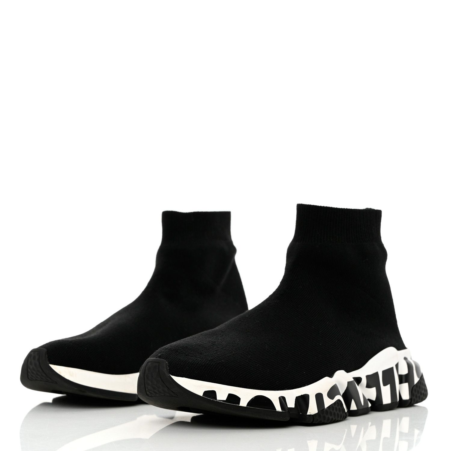 Balenciaga o1s1wg110724 Knit Speed Graffiti Sneakers in Black/White Size US 9 / EU 42 - 3 Thumbnail