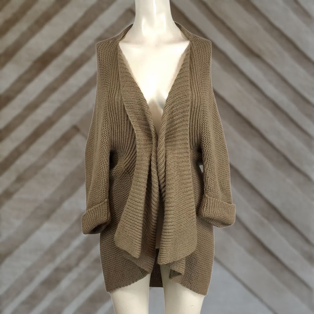Brochu Walker BROCHU WALKER Cardigan ONE SIZE Brown Tan Alpaca Chunky Drape Front Womens Sweater Size ONE SIZE - 1 Thumbnail