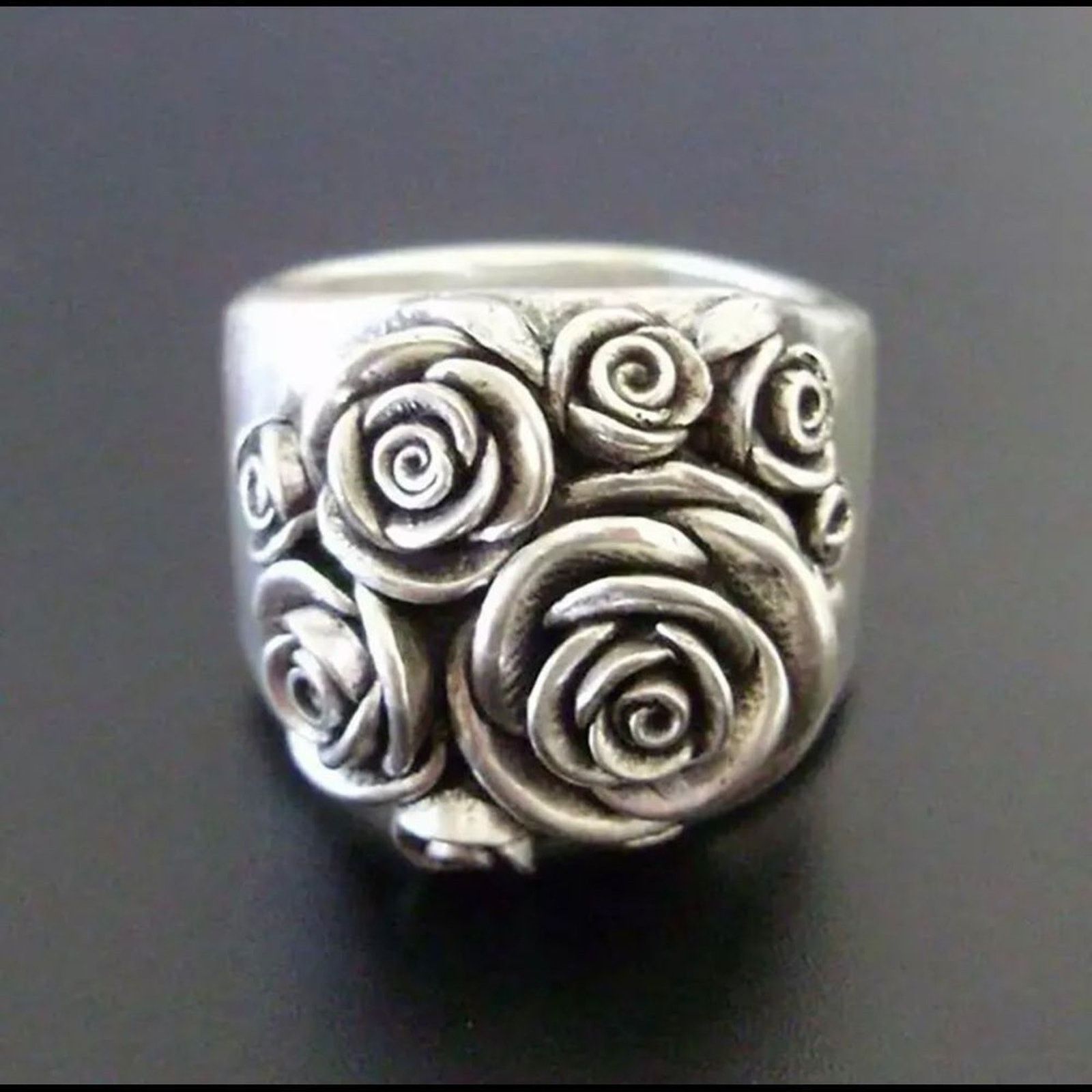 Other Silver Roses Flower Vintage Ring size 6, 8 Size ONE SIZE - 3 Thumbnail