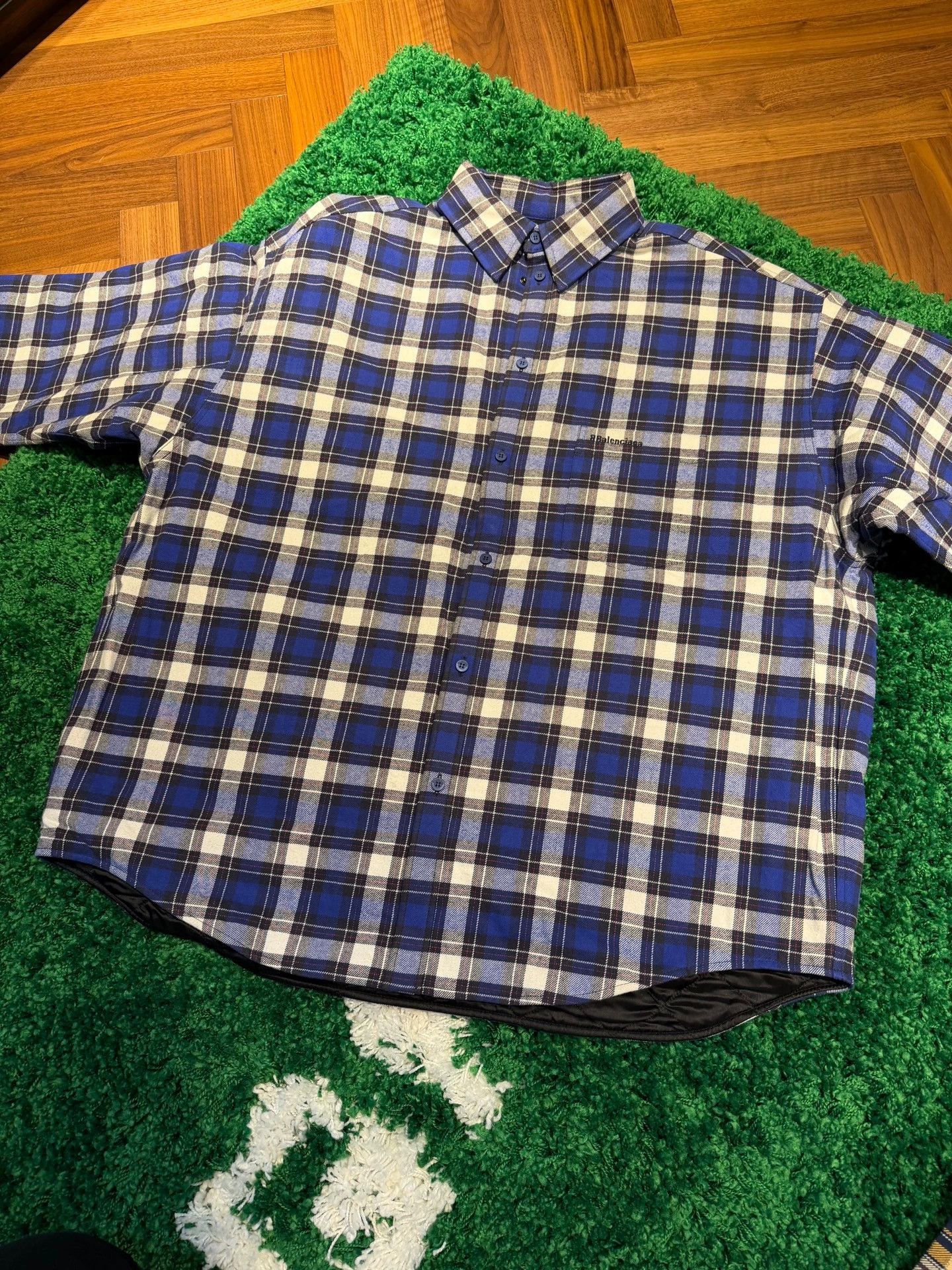 Balenciaga Balenciaga Blue Plaid Quilted Shirt, Size 38 Size US M / EU 48-50 / 2 - 1 Thumbnail