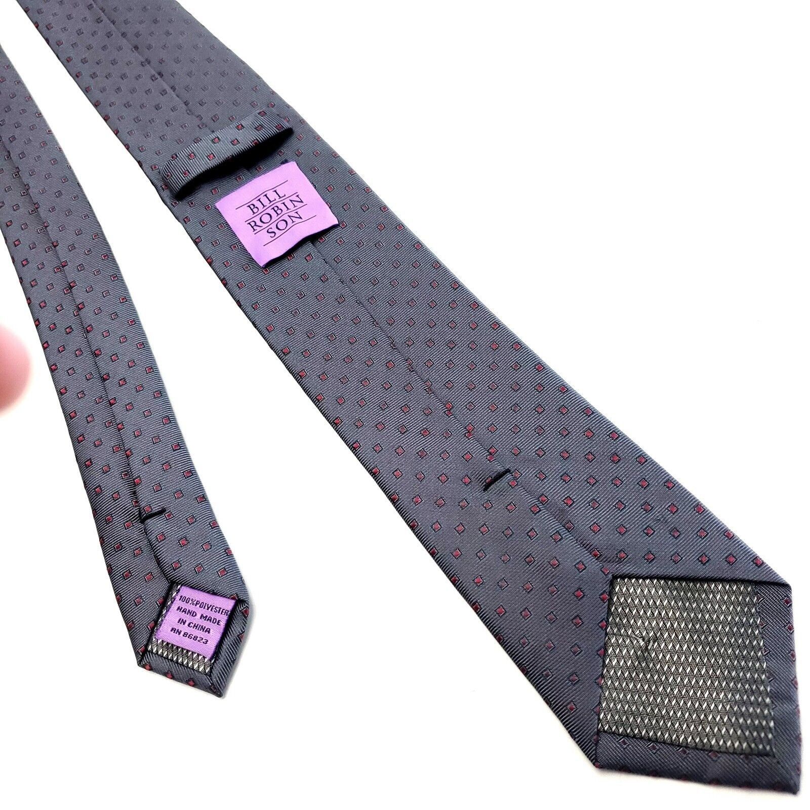 Vintage Bill Robinson Gray Silk Tie Woven Geometric Check Size ONE SIZE - 3 Thumbnail