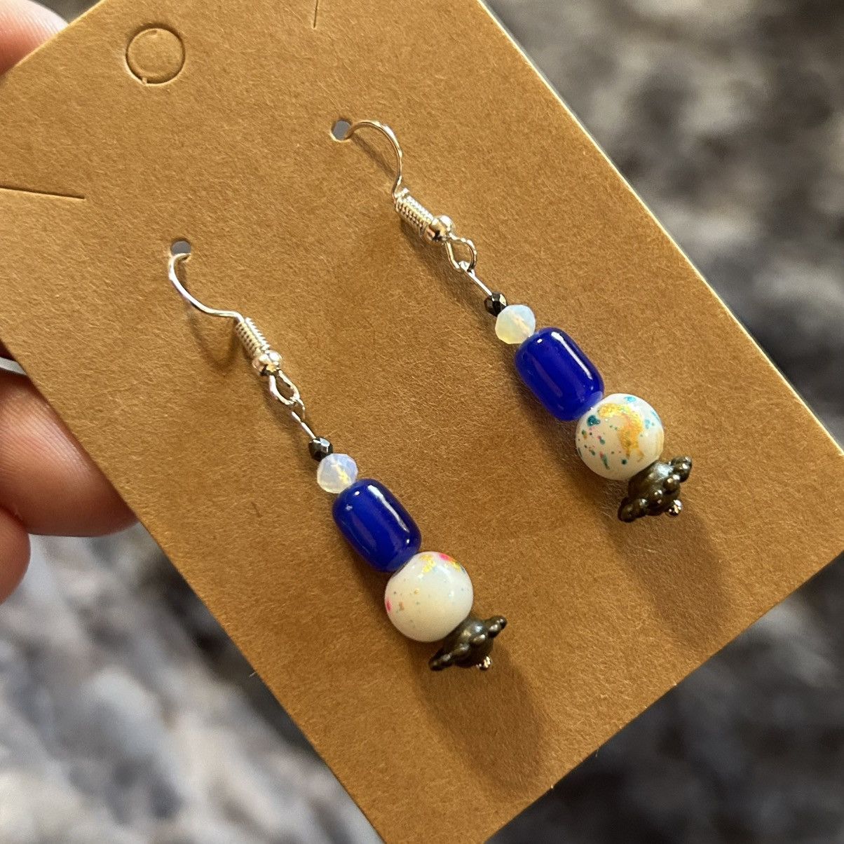 Handmade Handcrafted elegant painted bead cat eye glass earrings Size ONE SIZE - 1 Thumbnail