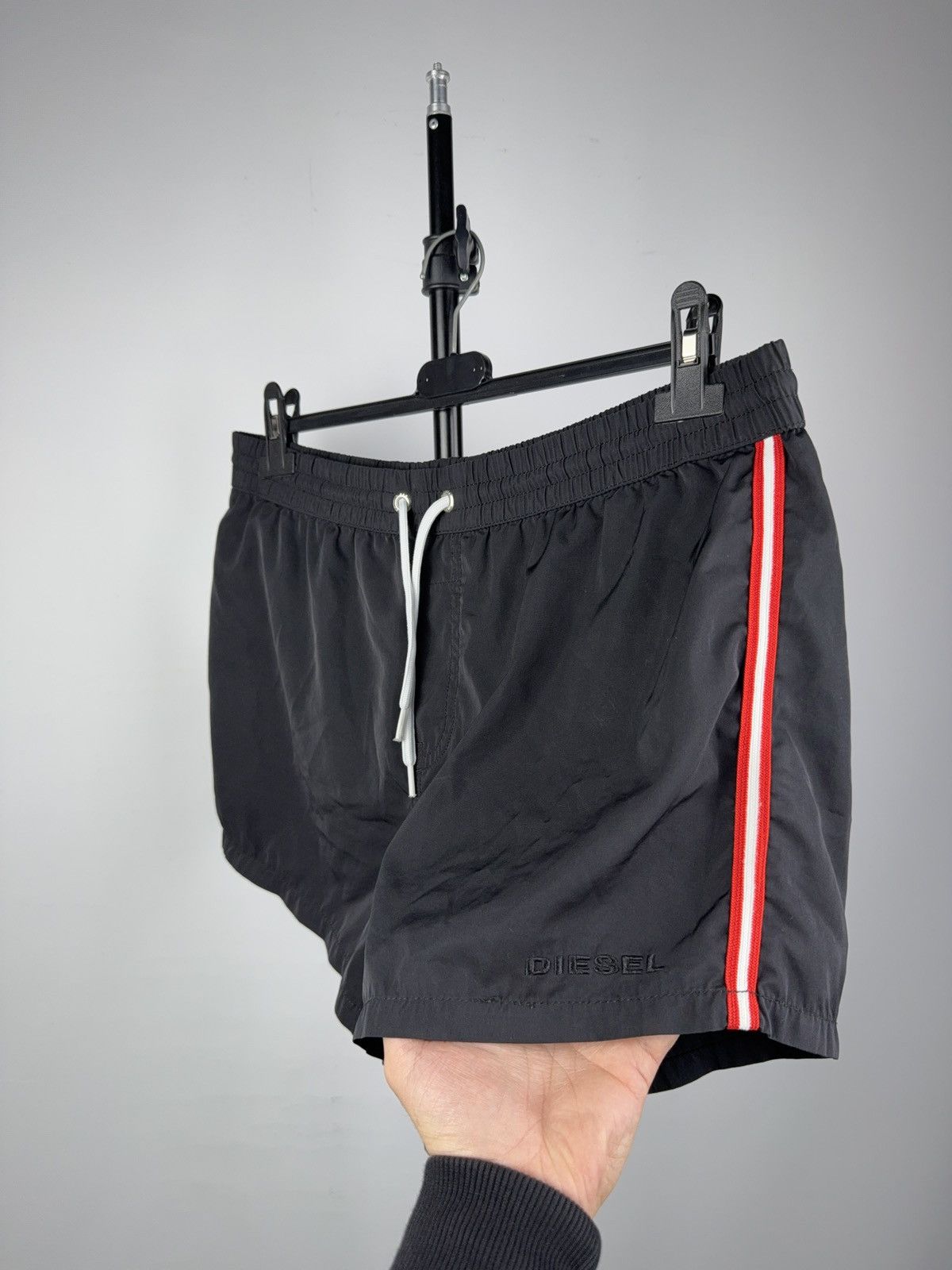 Diesel Luxury Diesel Beachwear Black Red Stripe Swim Shorts Size US 33 - 3 Thumbnail