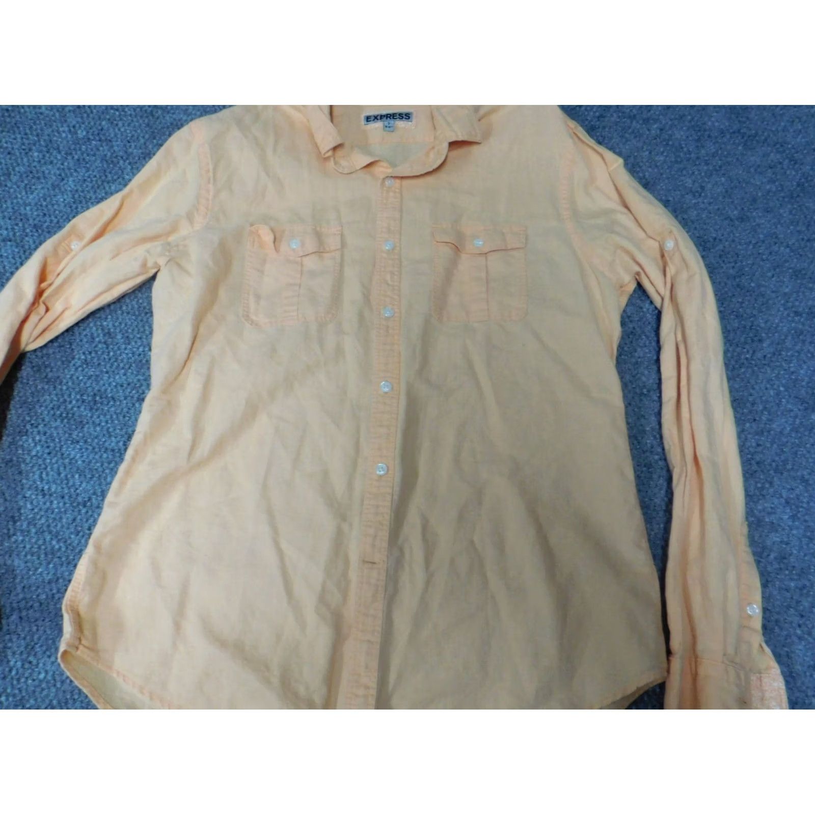 Express Express Shirt Mens Large Orange Peach Button-Down Knit Cotton Slimming Size US L / EU 52-54 / 3 - 3 Thumbnail