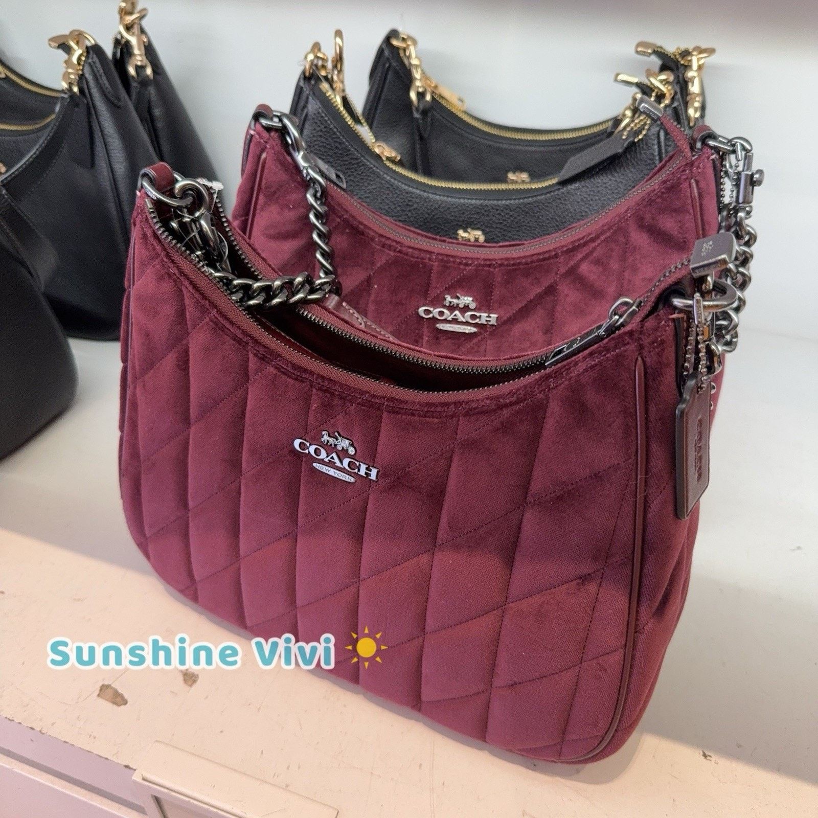Coach NWT COACH Teri Hobo Bag Quilting CCW69 Gunmetal/Burgundy Size ONE SIZE - 5 Thumbnail