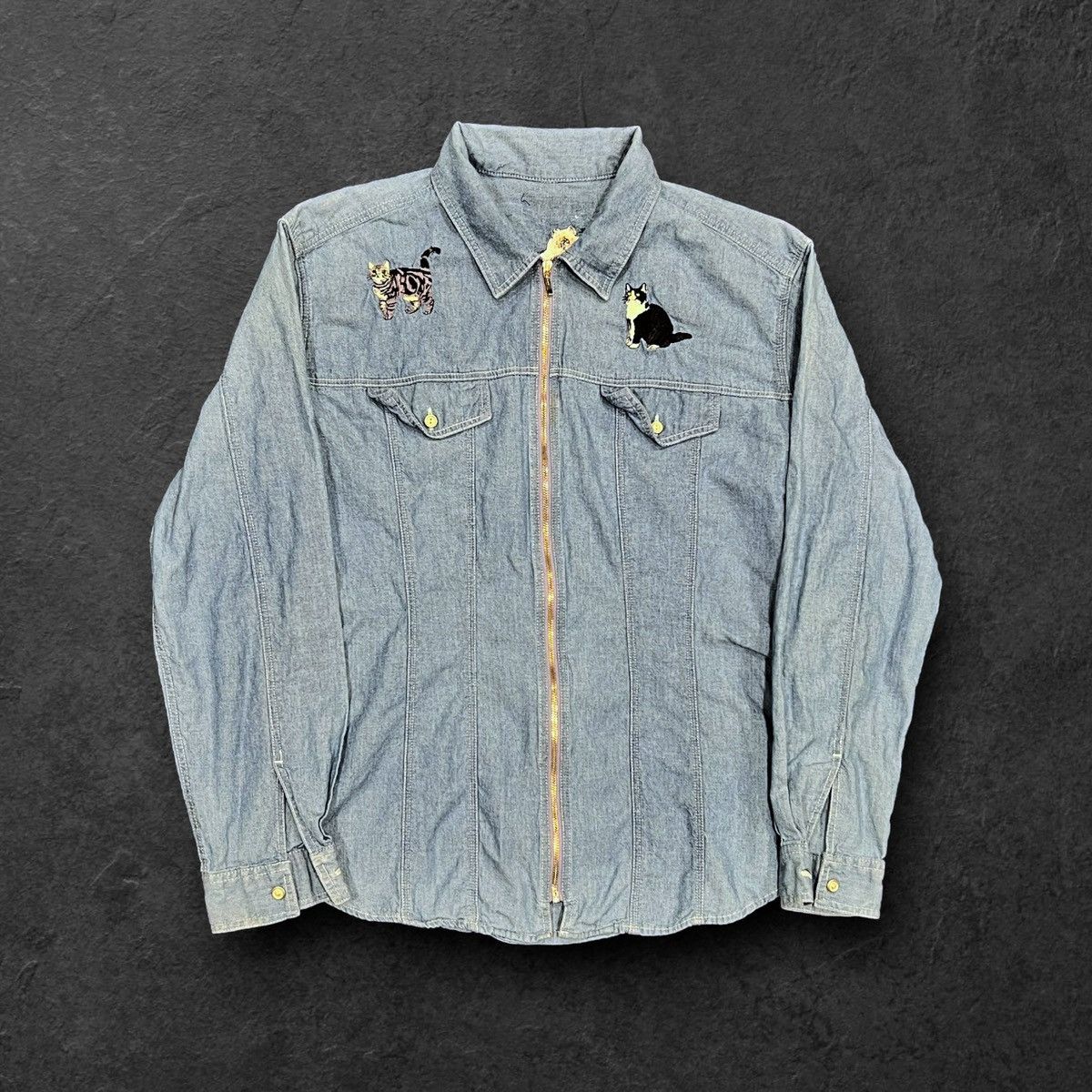 Designer × Vintage Vintage 90’s Embroidered Cats Denim Jean Jacket Size M / US 6-8 / IT 42-44 - 8 Thumbnail