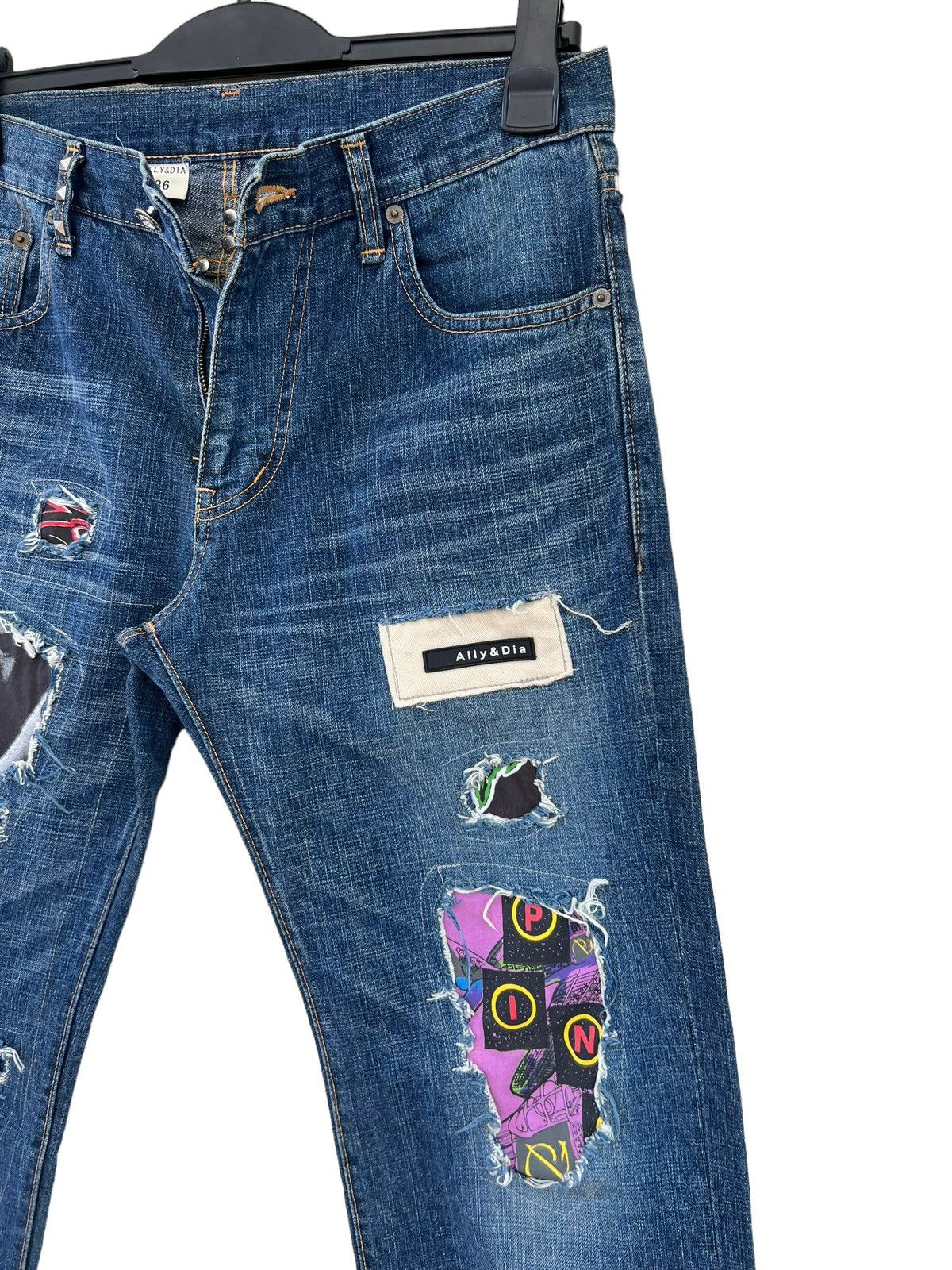 Vintage ALLY & DIA Japan Ripped Patchwork Rivets Denim Size US 31 - 11 Thumbnail