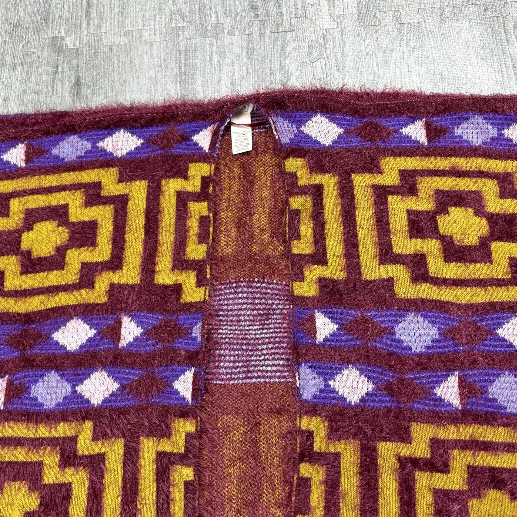 Free People FREE PEOPLE Boho Geometric Kimono Poncho Sweater One Size Purple Yellow Womens Size ONE SIZE - 2 Thumbnail