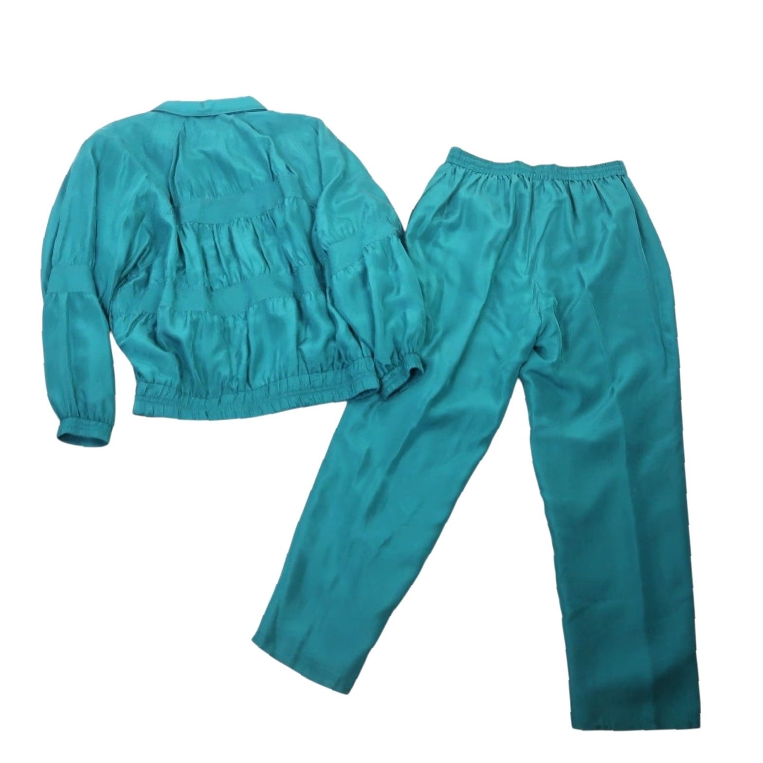 Vintage VINTAGE Chili Pepper Teal Green Ruched Silk Track Suit Set L Women 90s Hustle Heat 90s Theme Size L / US 10 / IT 46 - 5 Thumbnail