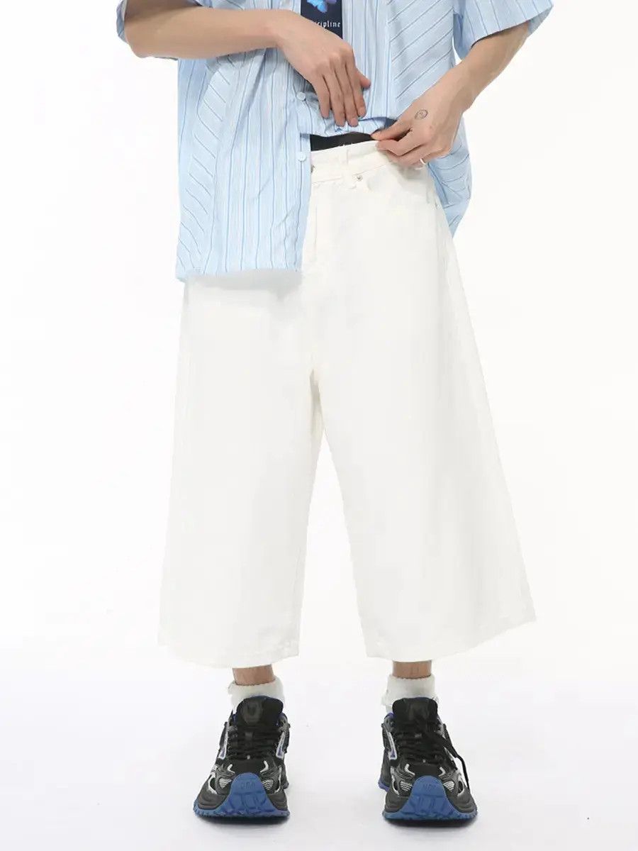 Retro loose solid color denim shorts