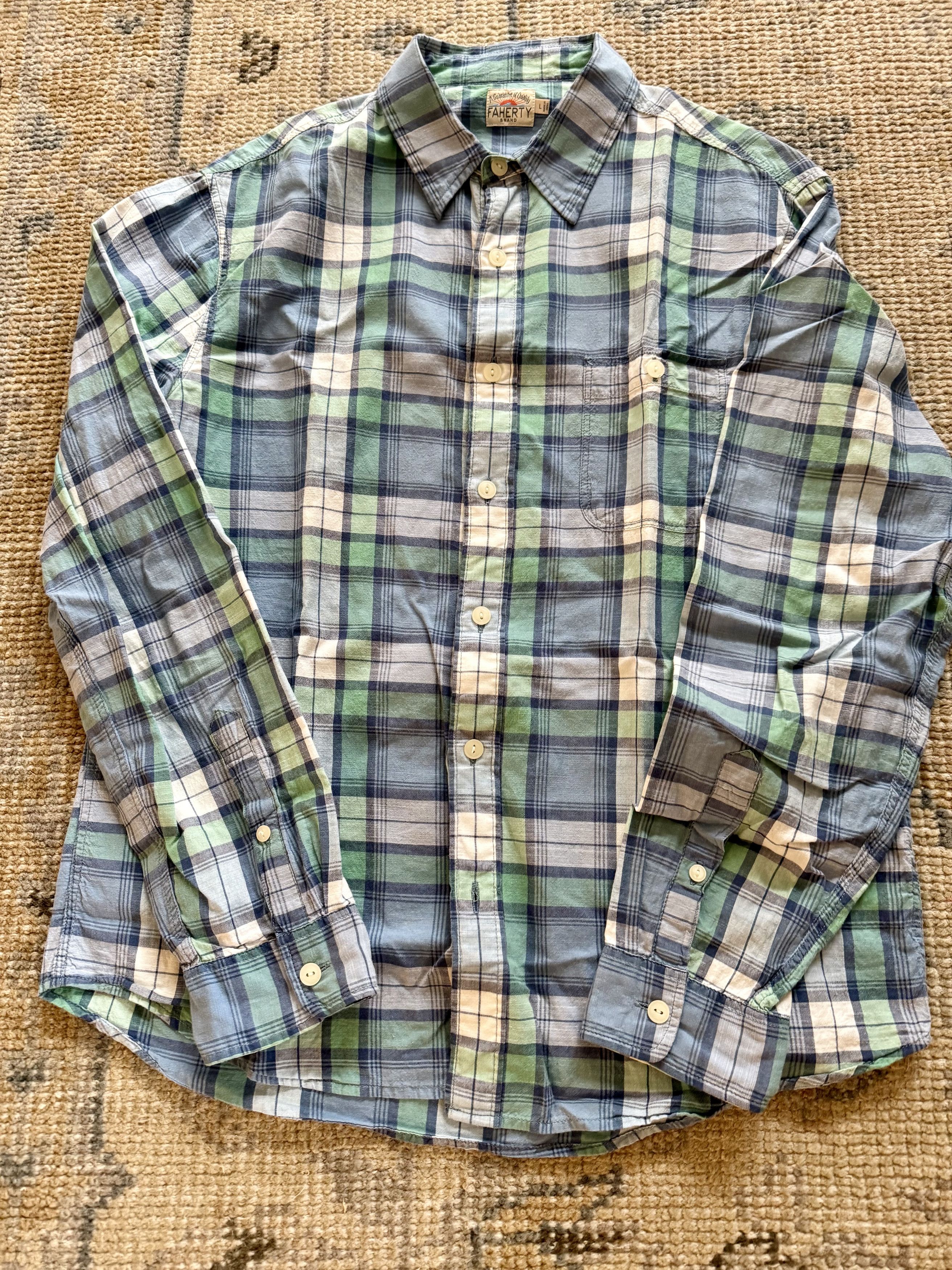 Faherty Faherty Button Up in Blue Green Cream Plaid Size US L / EU 52-54 / 3 - 2 Thumbnail