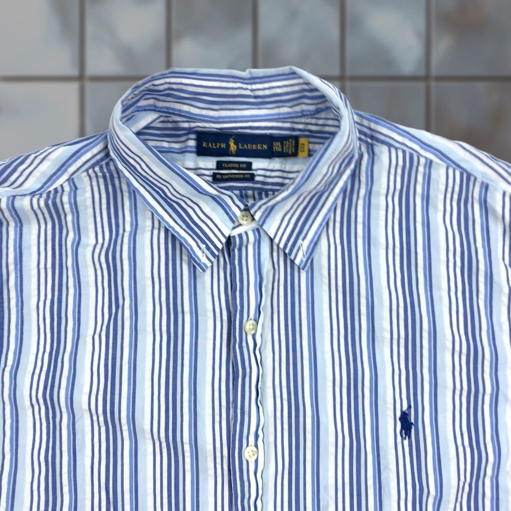 Ralph Lauren Ralph Lauren Shirt Mens XXL Prepster Classic Fit Seersucker Blue Stripe Casual/Office/Travel Button-Up Short Sleeve Size US XXL / EU 58 / 5 - 1 Thumbnail