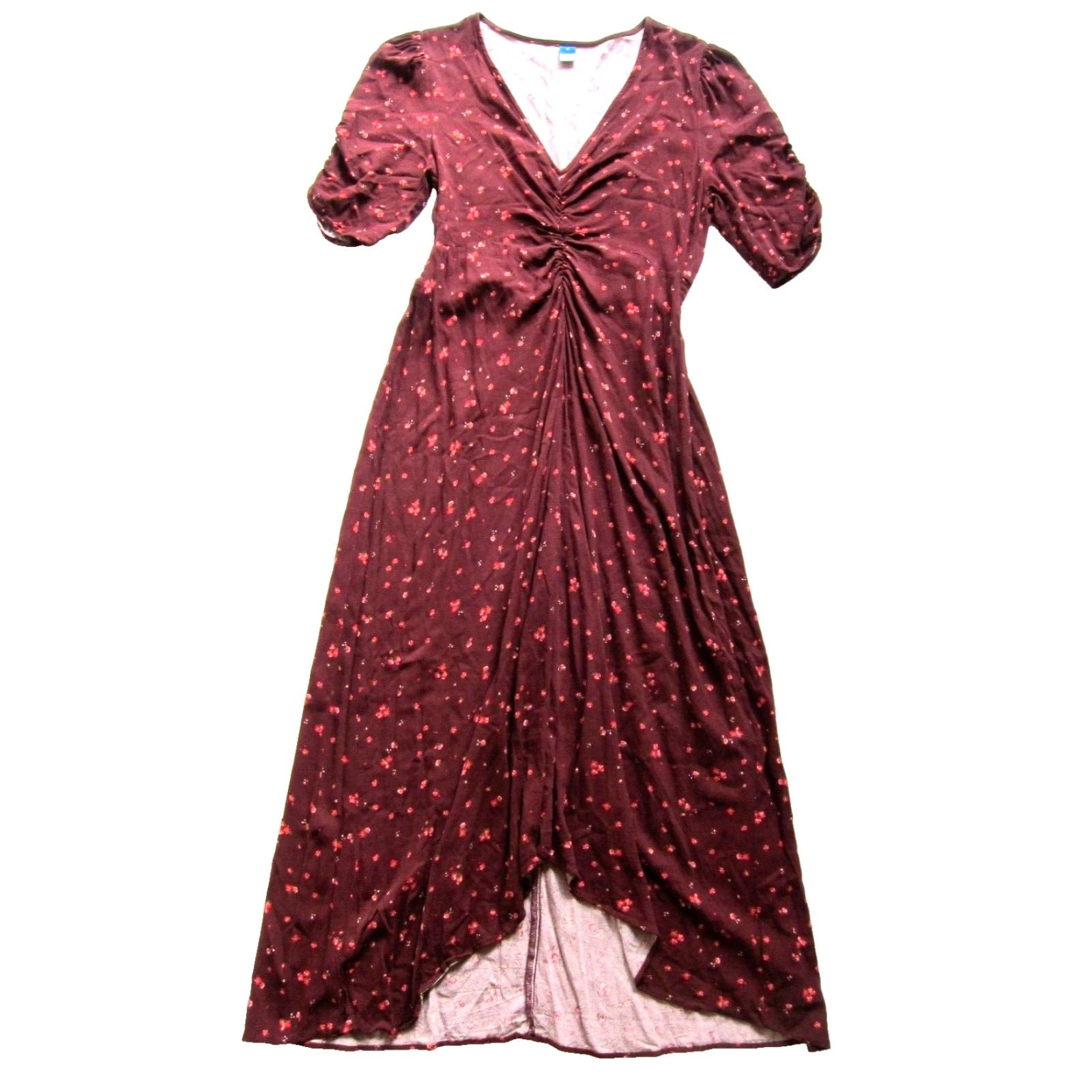 Old Navy Old Navy Floral Dress 100% Rayon Short Sleeve V-Neck Midi Maxi Dress M Red Womens Size 32" / US 10 / IT 46 - 2 Thumbnail