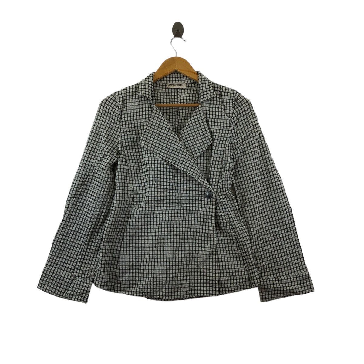 Image of Emporio Armani Wool Jacket Checkered Italy in Grey, Women's (Size Small)