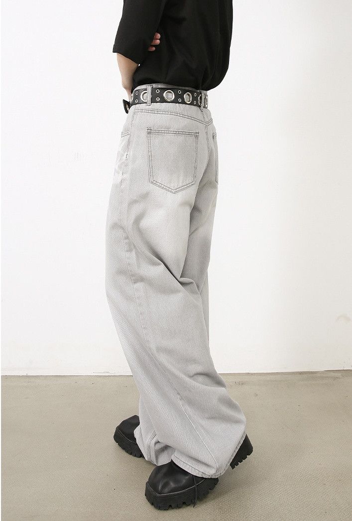 Designer Gray washed loose straight jeans for men Size US 32 / EU 48 - 5 Thumbnail