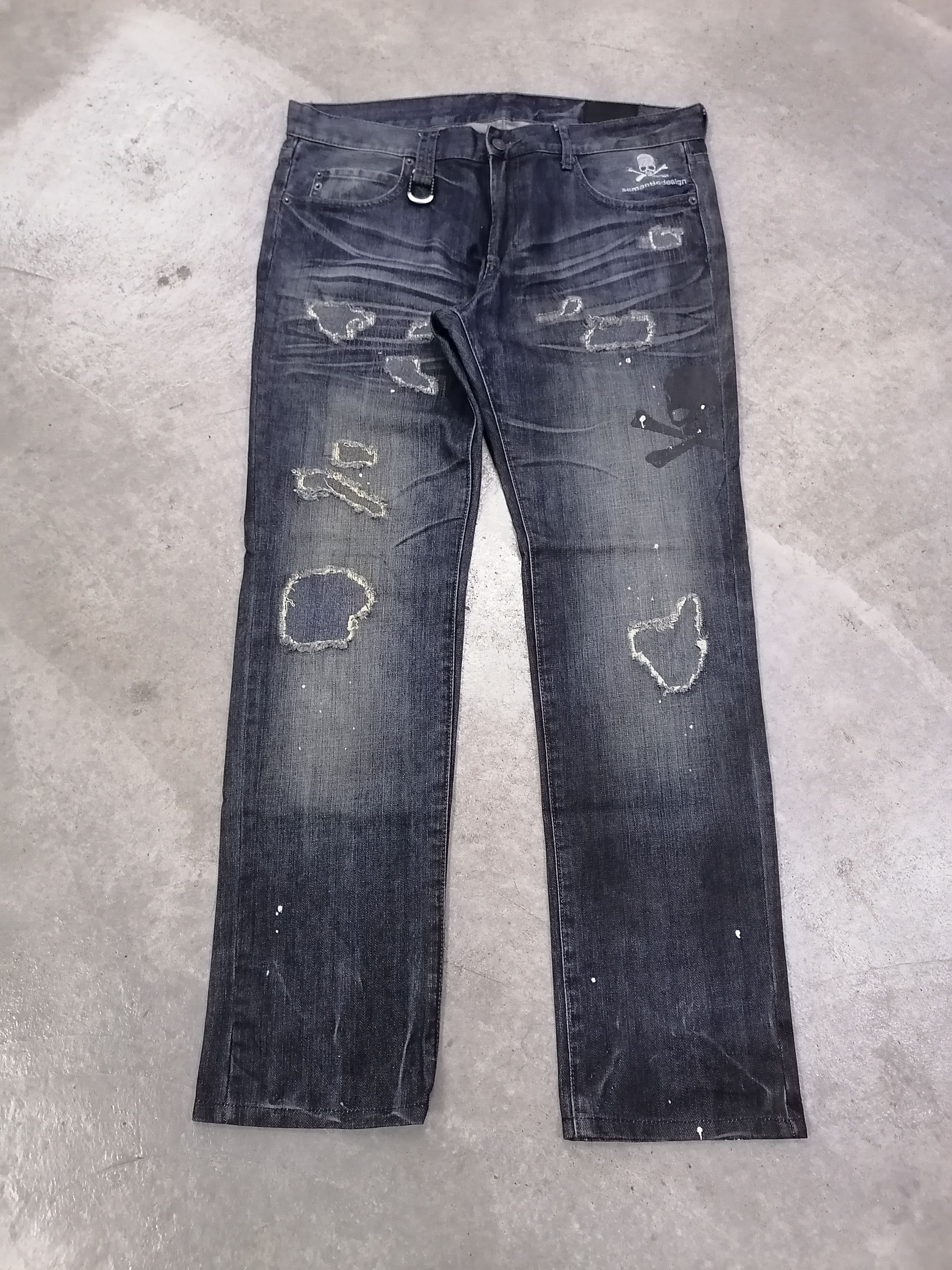 Japanese Brand Semantic Design x Roen Crossbone Distressed Denim Pants Size US 35 - 2 Thumbnail