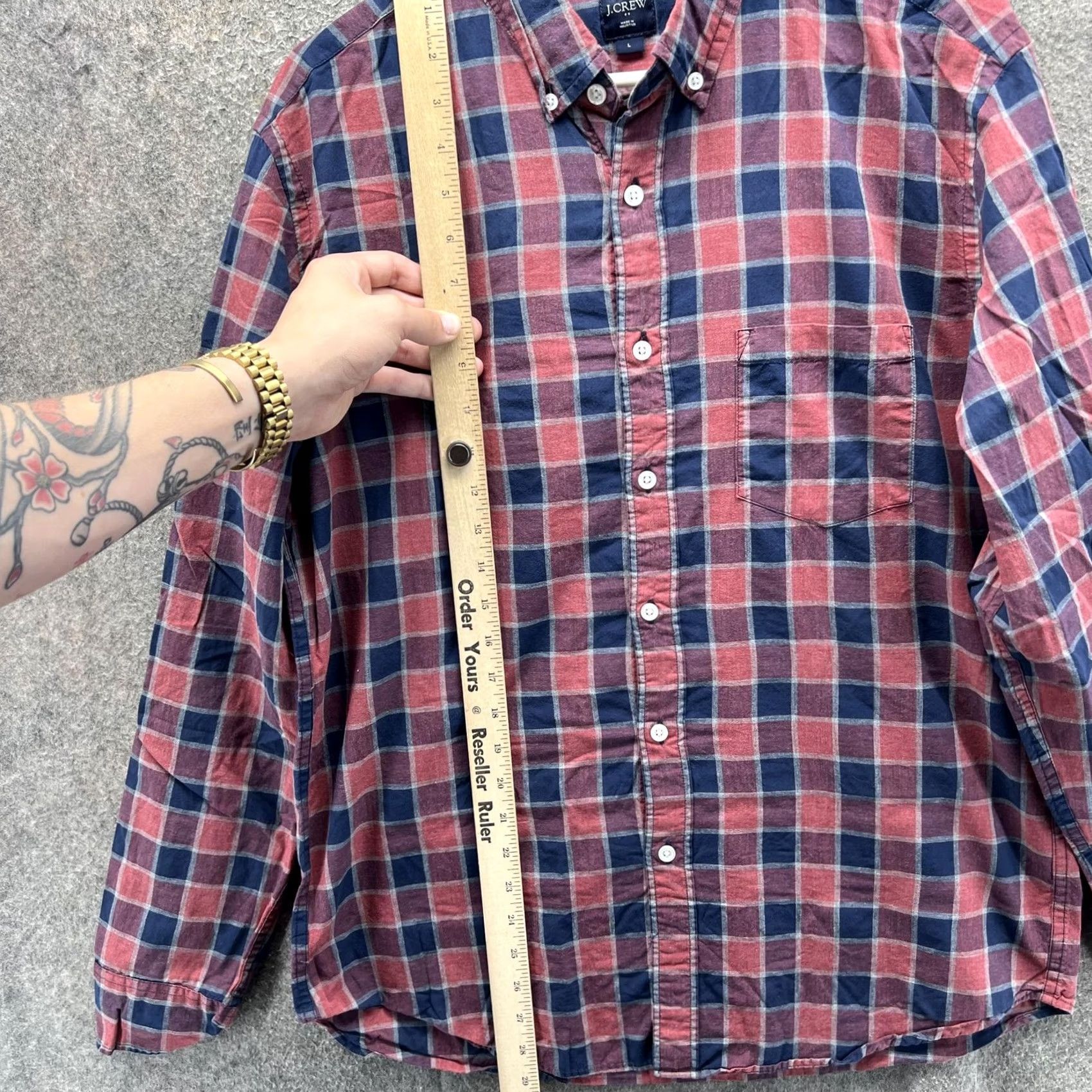 J.Crew J.Crew Shirt Mens Large Red Blue Plaid Slim Fit Button-Down Cotton Casual Shirt Size US L / EU 52-54 / 3 - 5 Thumbnail