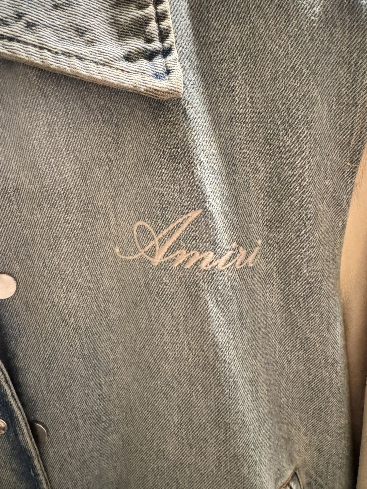Amiri Amiri Blue Denim Leather Bones Varsity Jacket Size US M / EU 48-50 / 2 - 2 Thumbnail