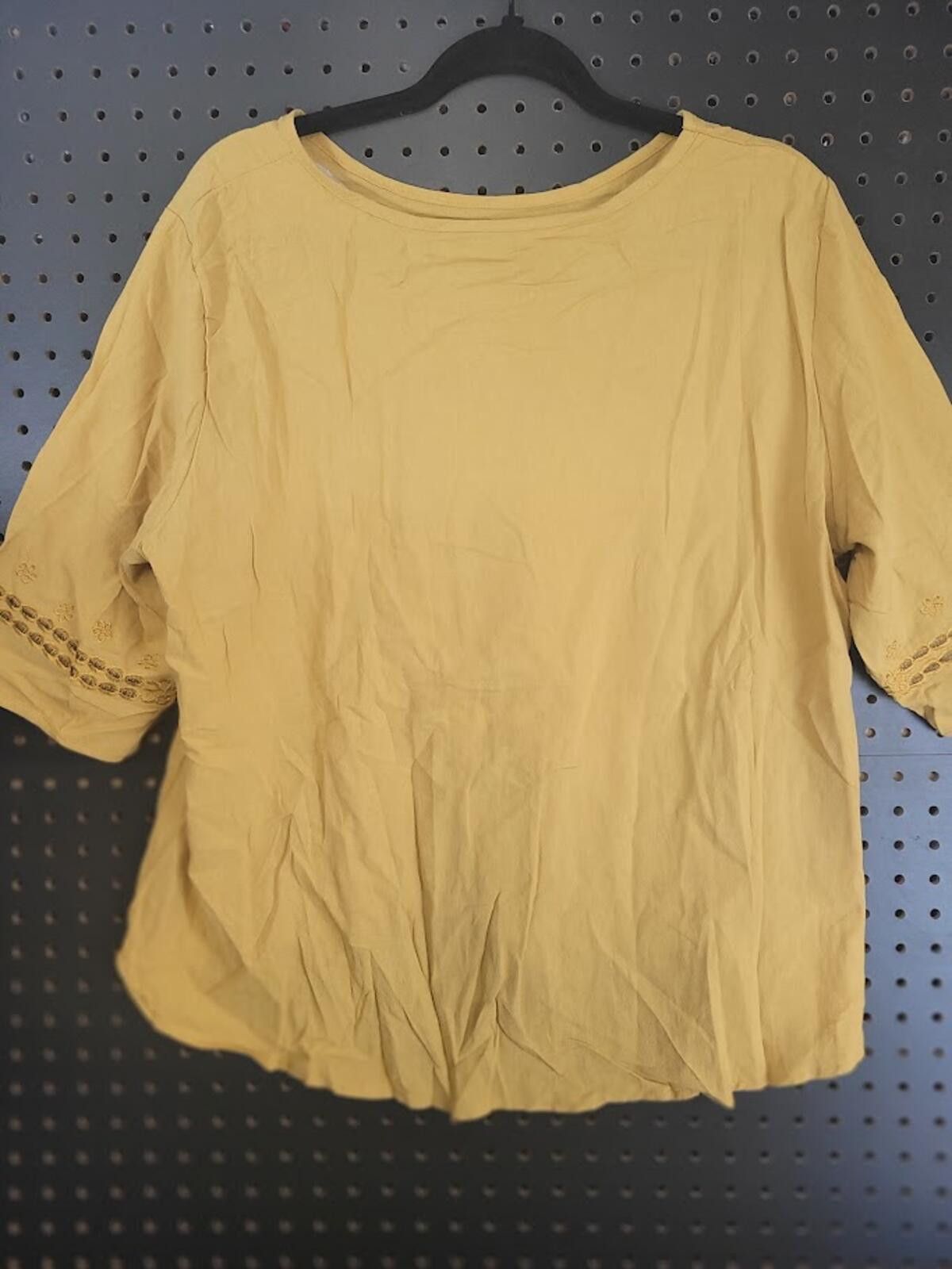Unknown London Stylish Mustard Yellow Embroidered Top - 2XL Size XXL / US 16-18 / IT 52-54 - 4 Thumbnail