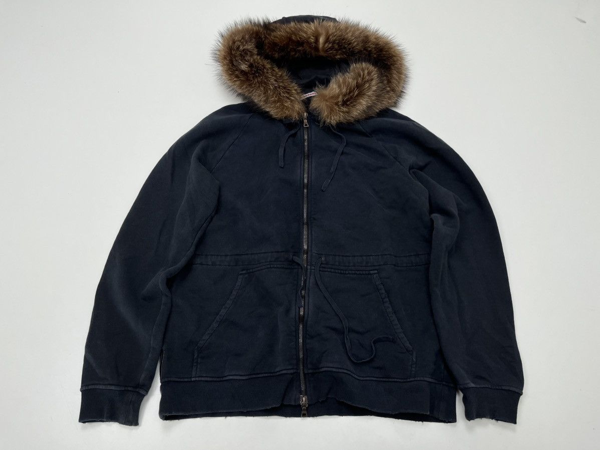 Prada Prada Women’s Navy Fur Trim Zip-Up Hoodie Size L / US 10 / IT 46 - 1 Thumbnail
