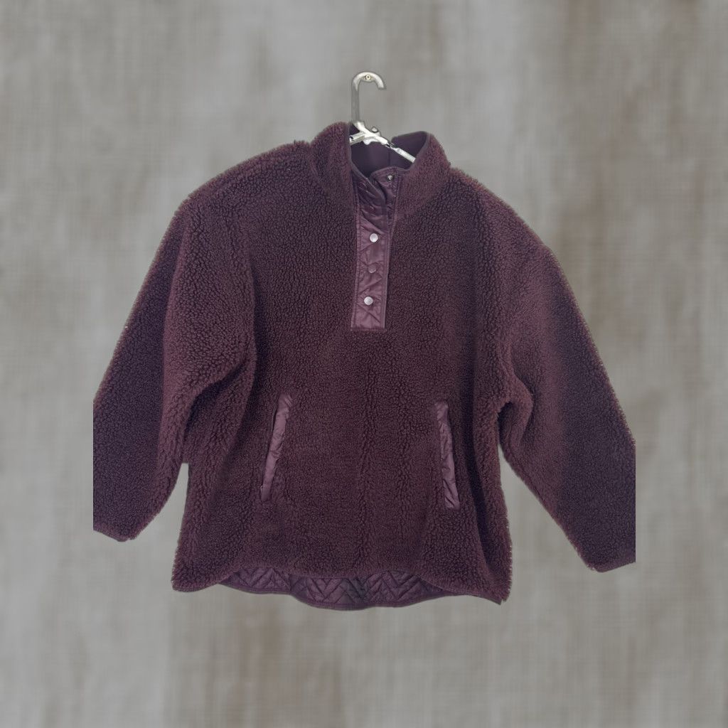 Athleta Sweatshirt Womens XL Maroon Sherpa Cozy Pullover Snap Jacket oldal