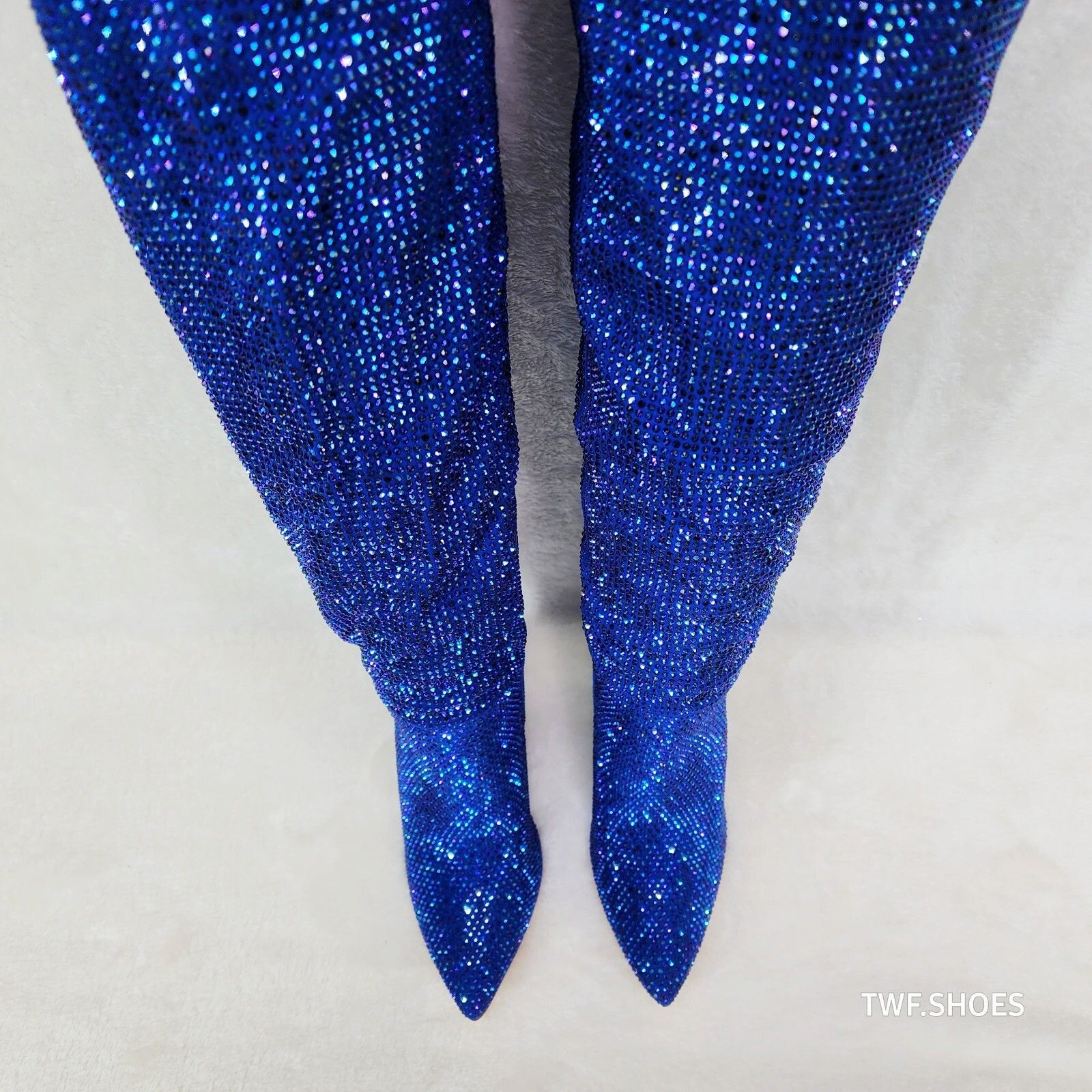Other New Year Party Blue Rhinestone Thigh boots 4.25" Heels Party Size US 7 / IT 37 - 5 Thumbnail