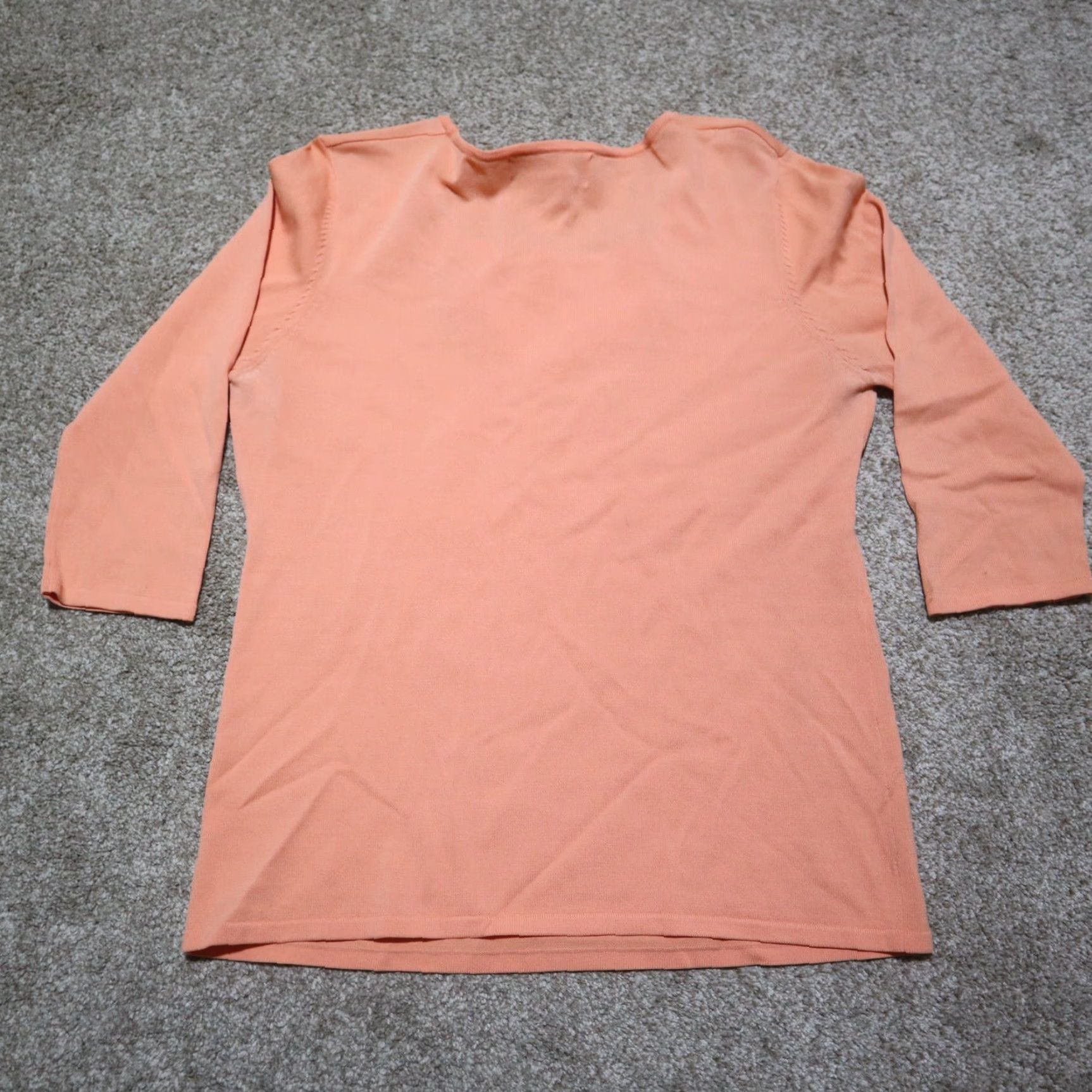 Vintage Joseph A. Peach Stretch Shirt Top Rhinestone Solid Half Sleeve Adult Women XL Orange Size XL / US 12-14 / IT 48-50 - 8 Thumbnail