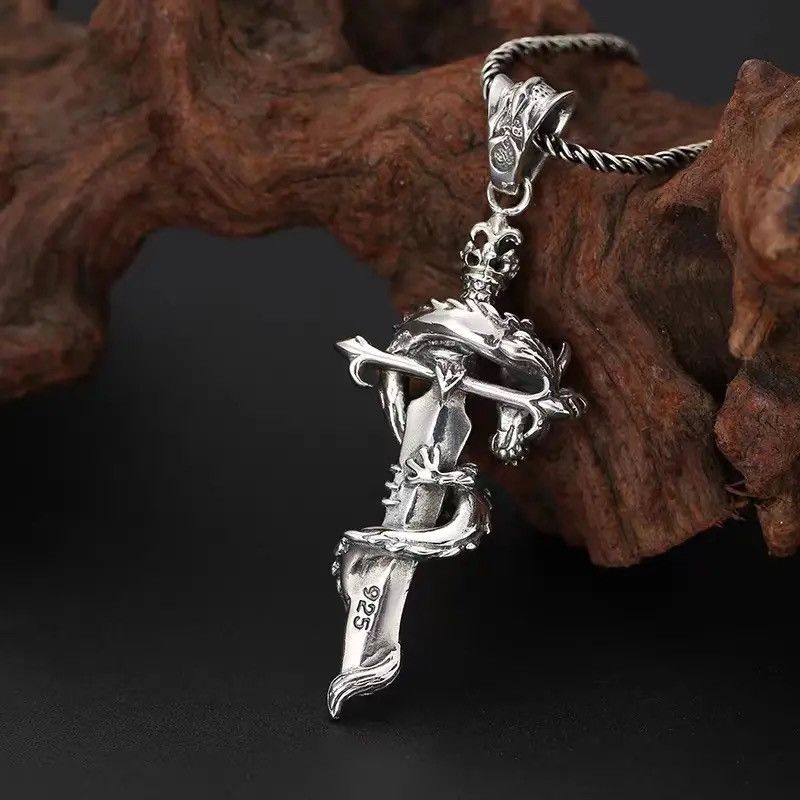 Jewelry × Vintage Punk Dragon Winding Knight Holy Sword Pendant Necklace Size ONE SIZE - 3 Thumbnail