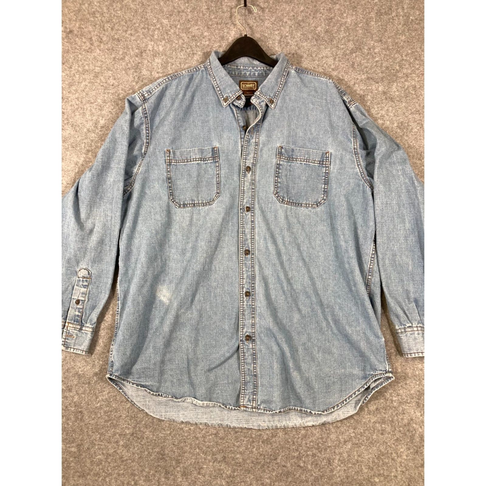 Denime C.E. Schmidt Workwear Button Down Shirt Mens 2XLT Blue Denim Long Sleeve Pockets Size US XXL / EU 58 / 5 - 2 Thumbnail