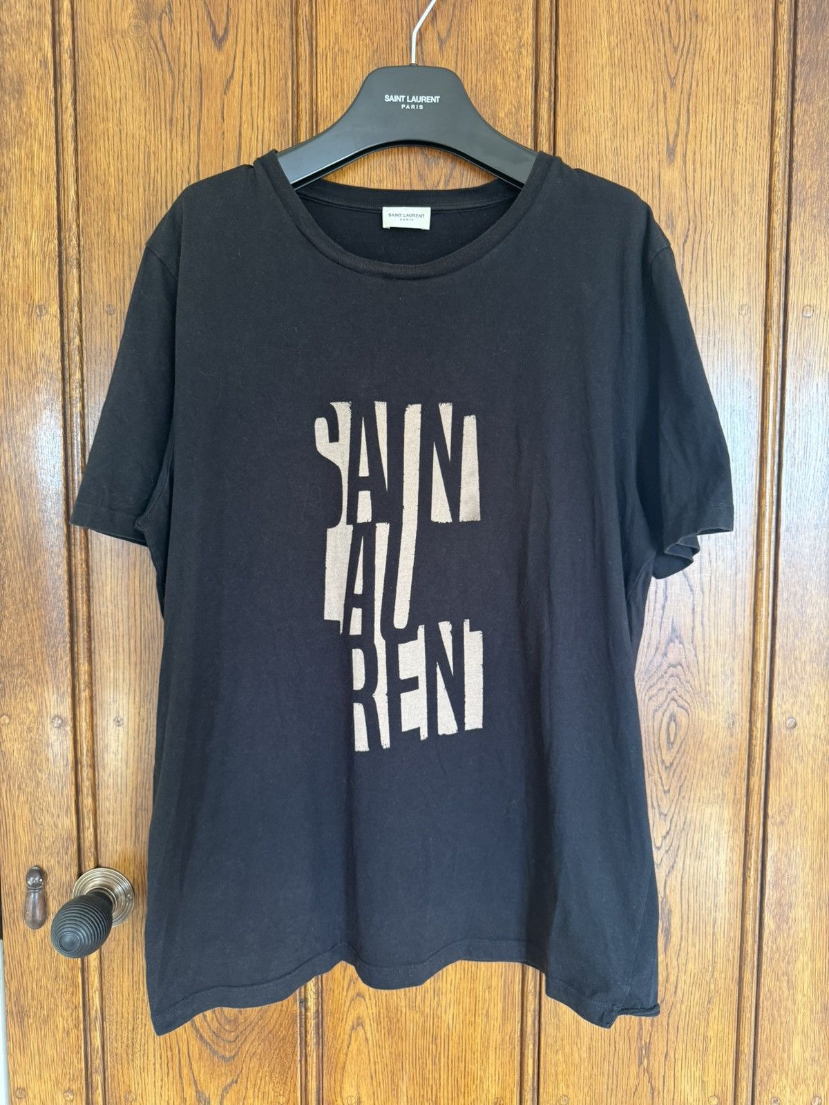 Saint Laurent Paris FW19 Saint Laurent heavy logo Black T shirt white logo L Size US L / EU 52-54 / 3 - 1 Thumbnail
