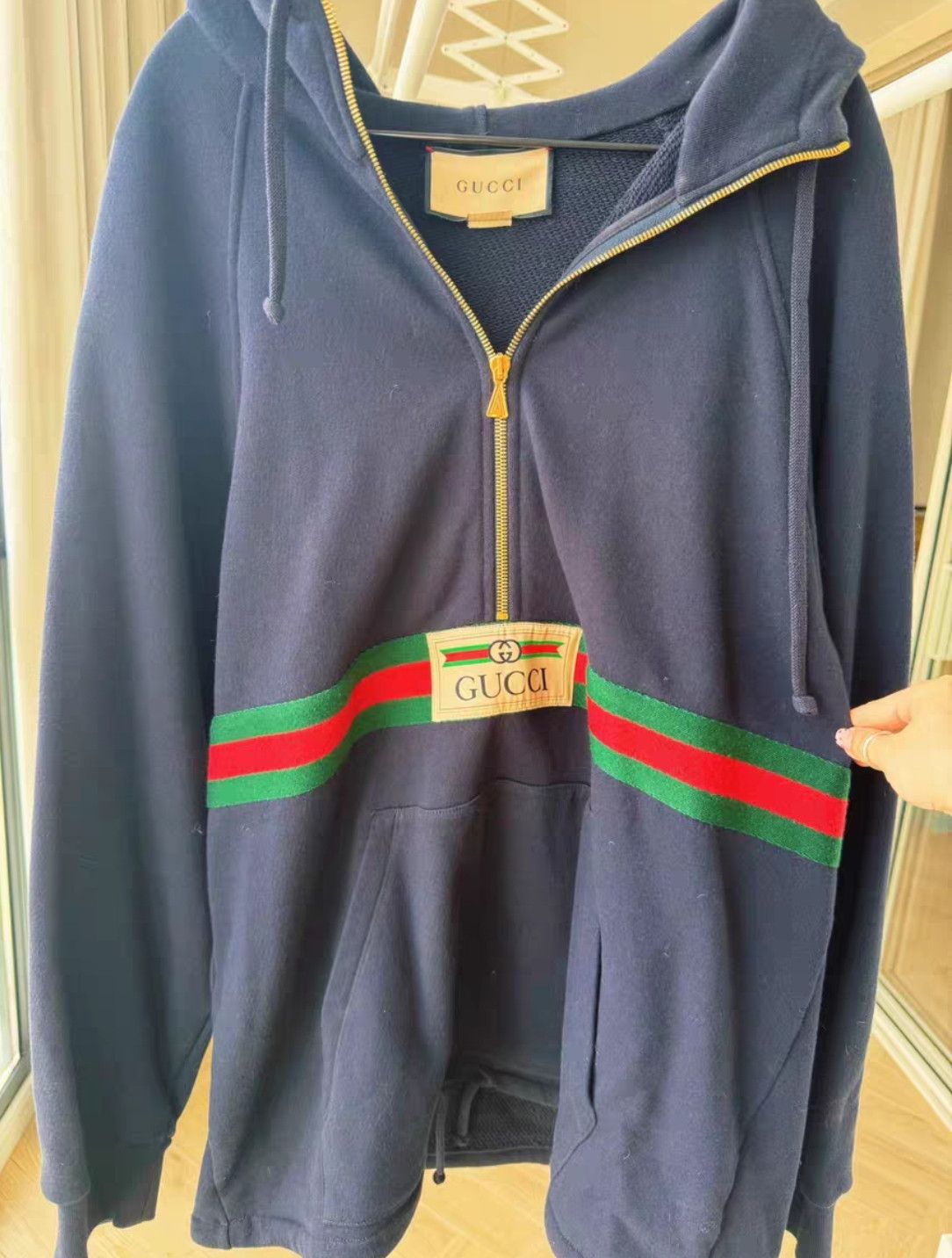Gucci Gucci Midnight blue red green webbing logo half-zip hoodie Size US S / EU 44-46 / 1 - 1 Thumbnail