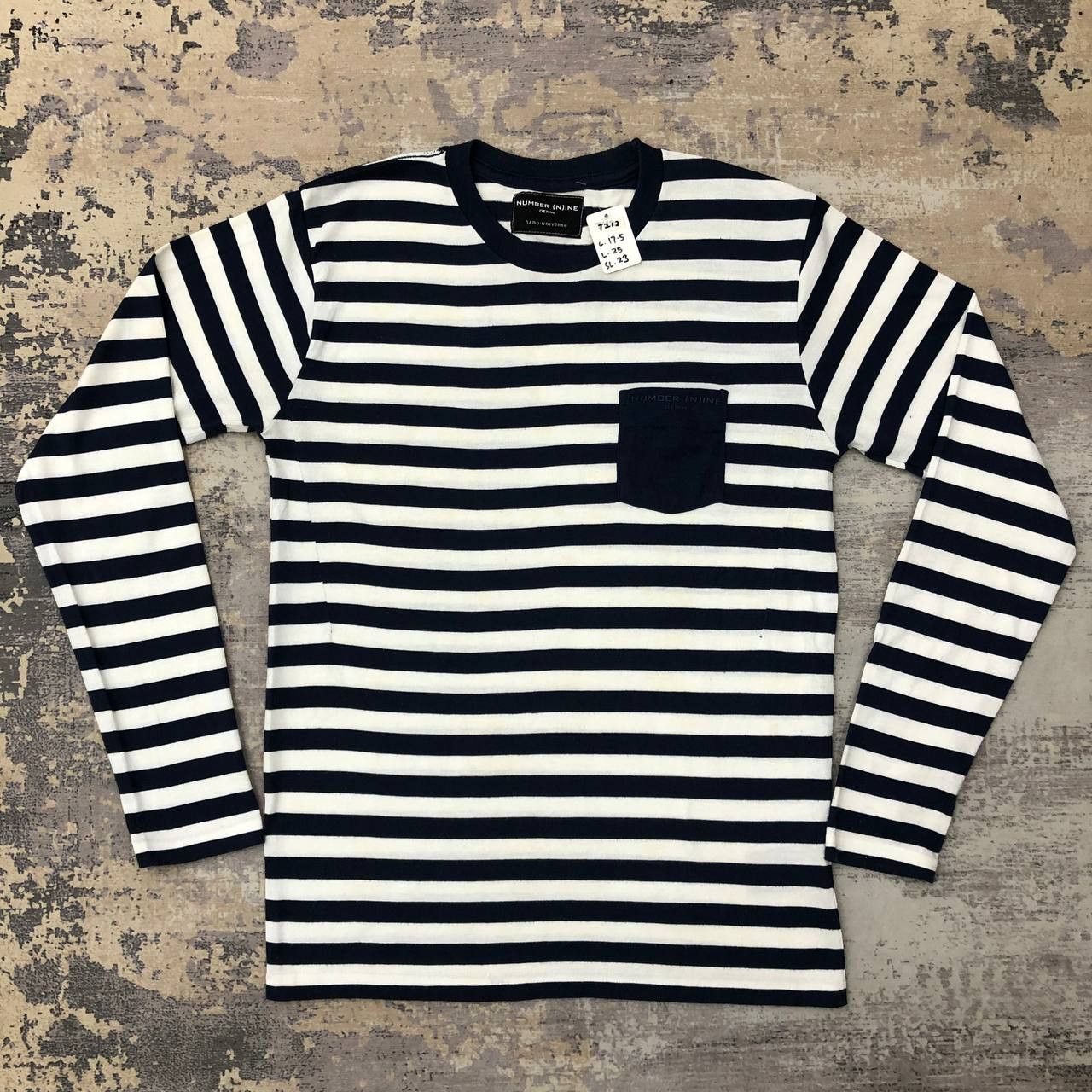 image of Nano Universe x Number N Ine T212 Number (N)Ine Denim X Bano Universe Striped Tee in Blue White Str