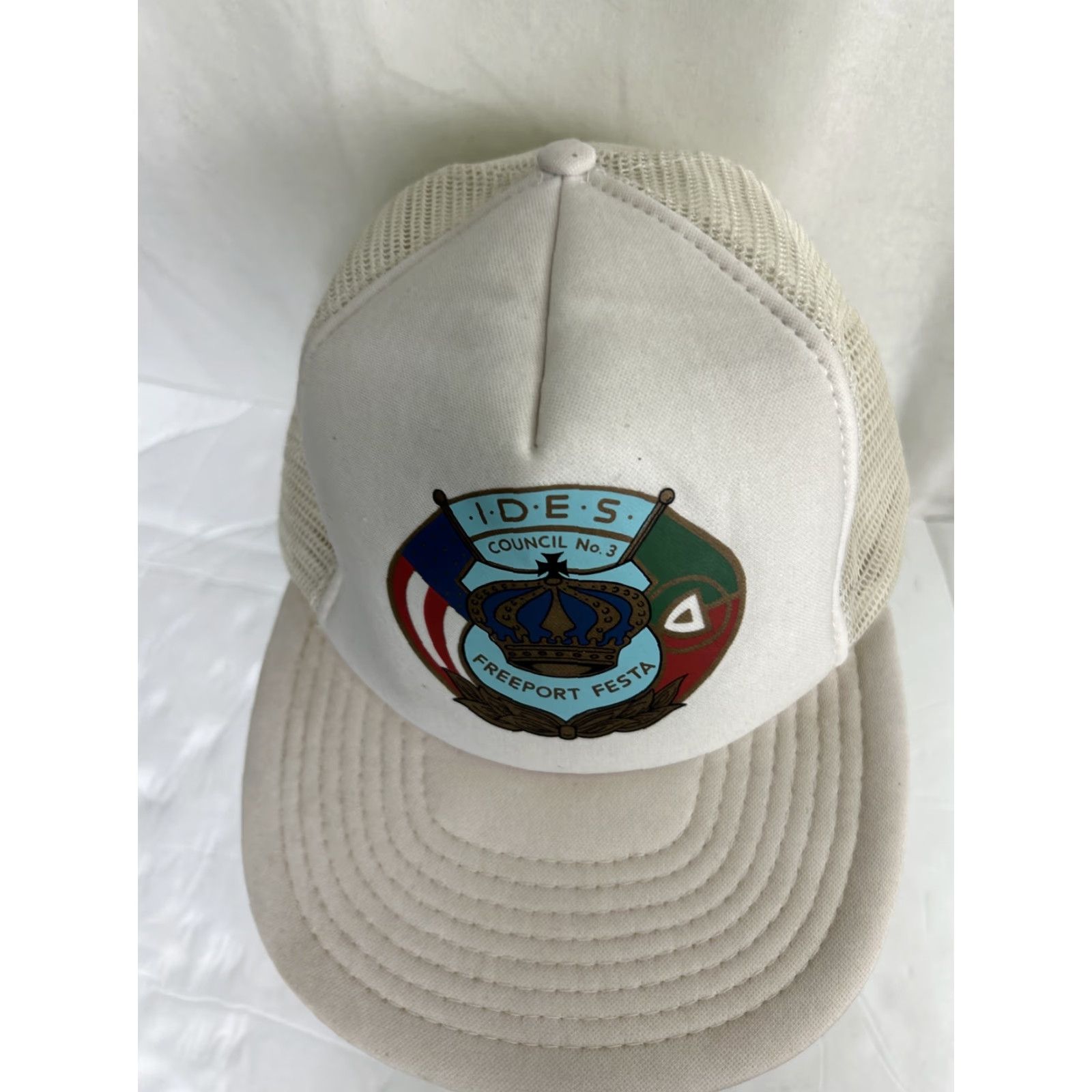 Vintage VINTAGE Speedway Trucker Hat White IDES Council No 3 Adjustable Men Adult White Classic Trucker Hat Mens Size ONE SIZE - 6 Thumbnail