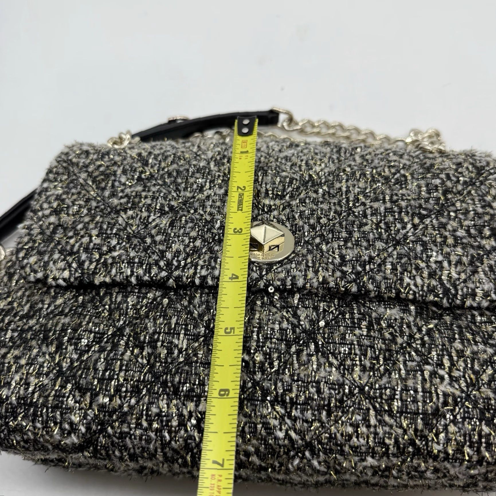 Vintage kate spade new york Natalia Gray Tweed Shoulder Bag Purse Chain Turn Lock Small Gray Geometric Designer Women Size ONE SIZE - 3 Thumbnail
