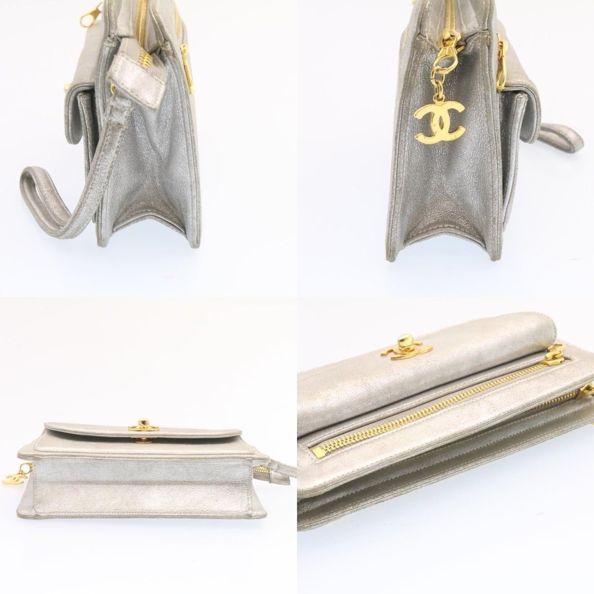 Chanel Chanel Clutch Bag Leather Silver CC Size ONE SIZE - 3 Thumbnail