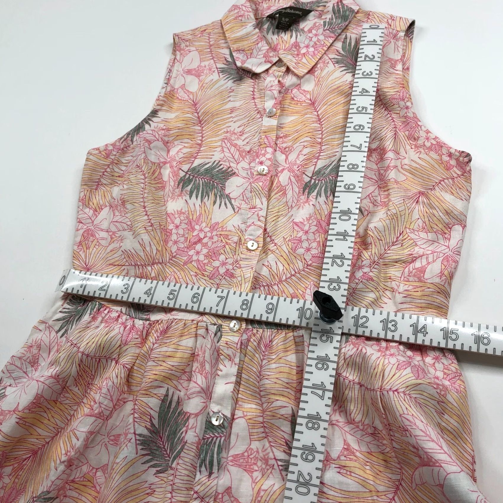 Tommy Bahama Tommy Bahama Dress Shirt? No, Floral Linen A-Line Short Dress Orange MINT Womens S Small 100% Linen Button Above Knee Sleeveless Casual Vintage No Size S / US 4 / IT 40 - 4 Thumbnail