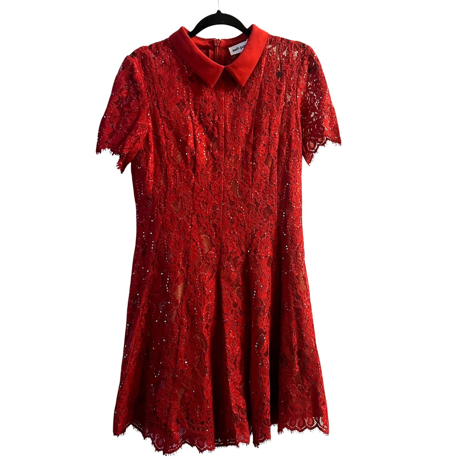 Self-Portrait Women's Red Sequin Lace Mini Dress