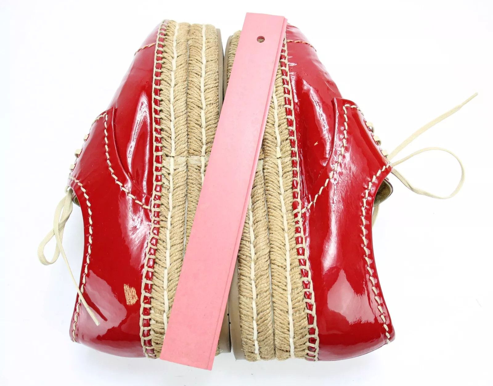 Prada PRADA Women's EU 36.5 Red Patent Leather Lace Up Espadrille Size US 6.5 / IT 36.5 - 11 Thumbnail