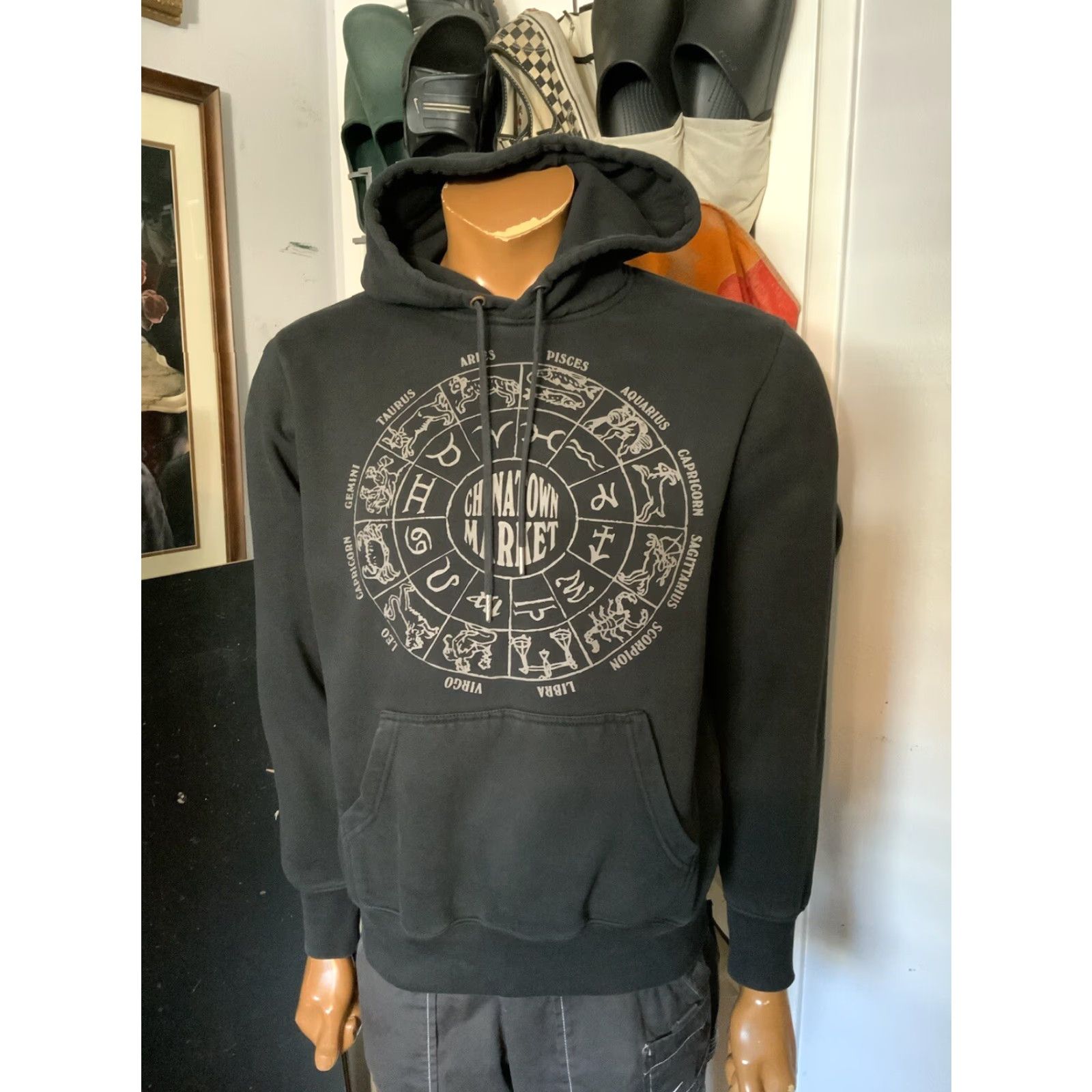 Vintage Chinatown Market Hoodie Zodiac Sign Black Double Side Graphic Pullover Fleece SM Mens S Pullover Hoodie Graphic Zodiac Black Double Side Mens S Size US S / EU 44-46 / 1 - 7 Thumbnail