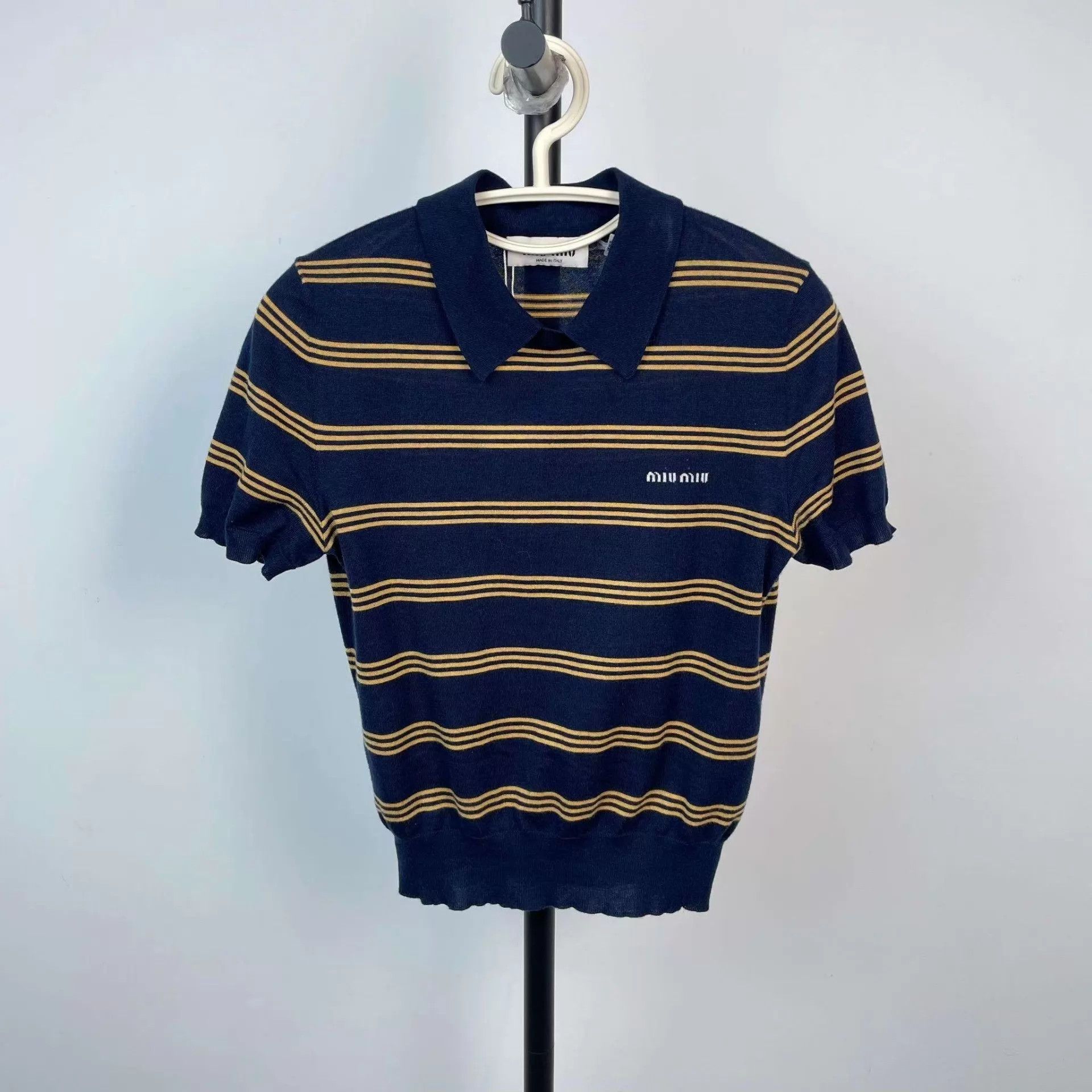 Miu Miu MIU MIU striped blue yellow polo shirt size 36 Size XS / US 0-2 / IT 36-38 - 1 Thumbnail