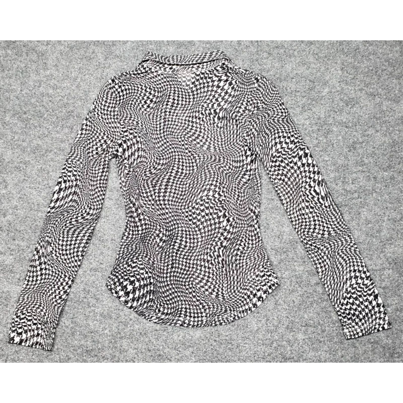 Vintage Rue21 Shirt Womens XS Black Houndstooth Long Sleeve Button Up Collar Stretch New Size XS / US 0-2 / IT 36-38 - 2 Thumbnail