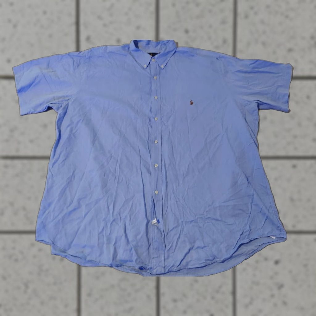 Polo Ralph Lauren VINTAGE Polo Ralph Lauren Mens Polo Dress Shirt 3XLT Blue Cotton Short Sleeve Button-Up Shirt Mens Clothes Size 48R - 1 Thumbnail