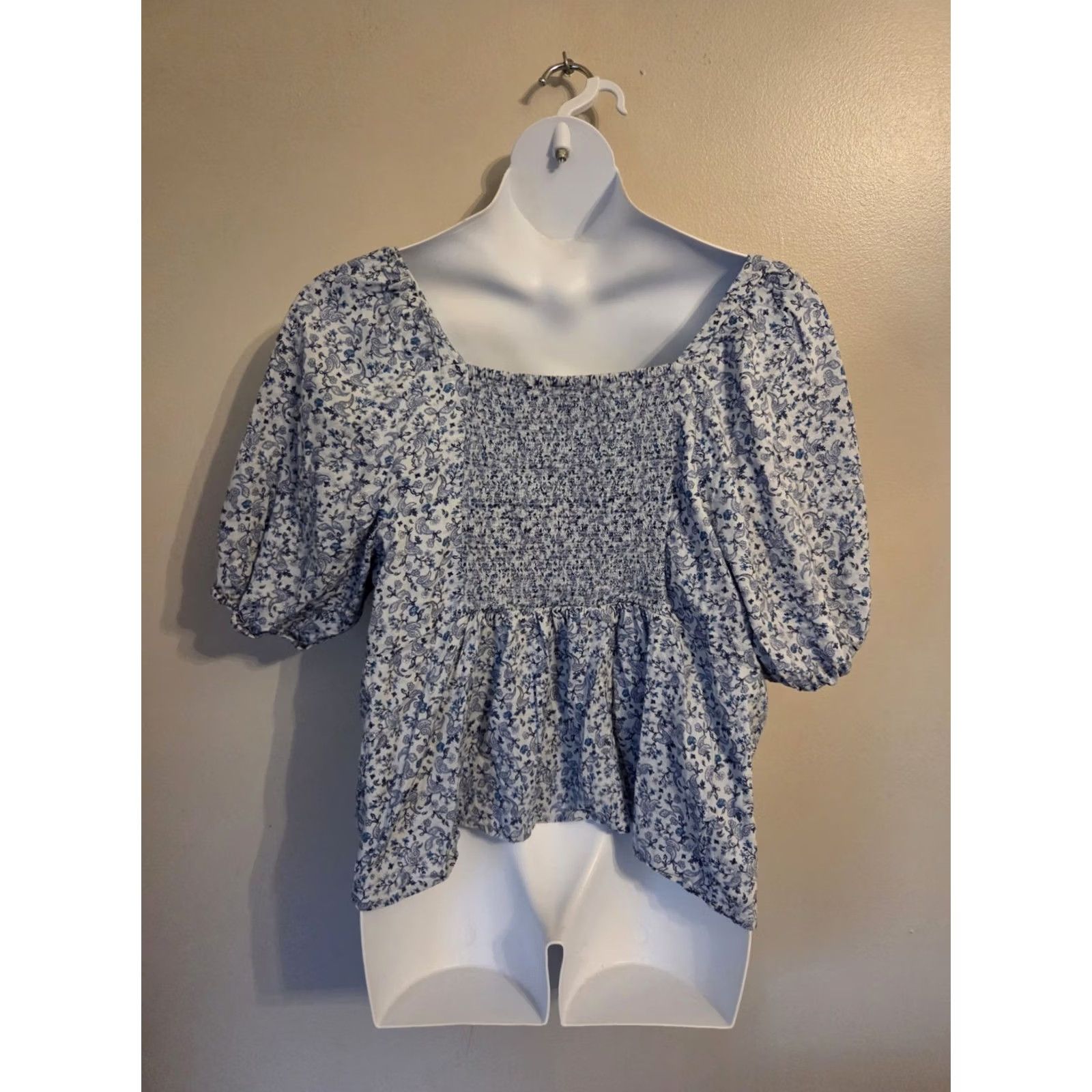 Old Navy Old Navy Blue Floral Paisley Print Smocked Back Top Boho Hippie Cottagecore 3X Size XXL / US 16-18 / IT 52-54 - 6 Thumbnail