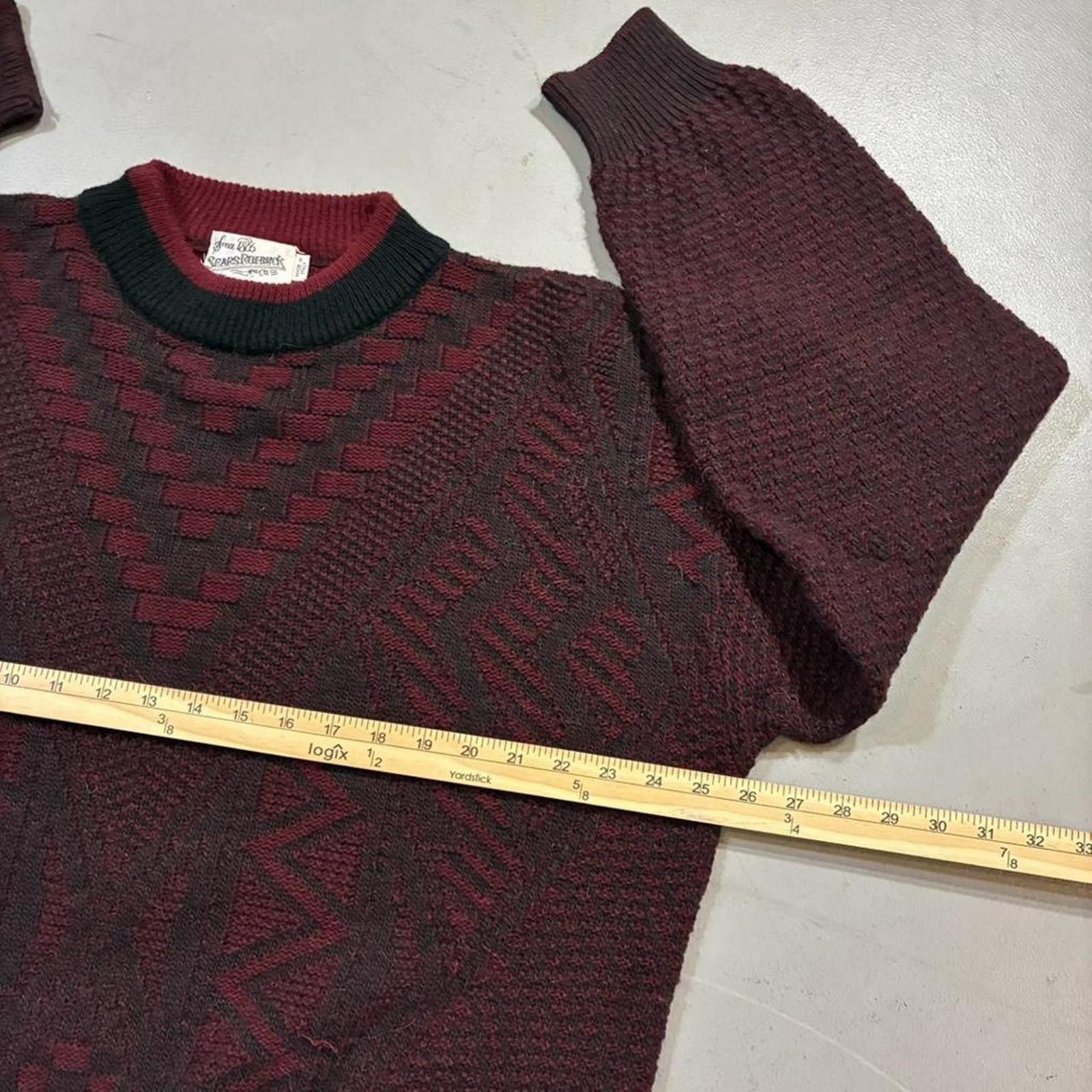 Sears Vintage 80s Geometric Knit Red Black Wool Sweater Size US L / EU 52-54 / 3 - 6 Thumbnail