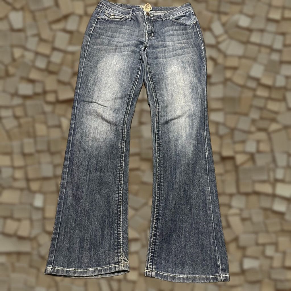 Vintage Earl Jean Jeans Women's 8 Blue Denim Straight Jeweled Pockets Jeans Belt Loop Pockets Regular Rise Vintage No Size 30" / US 8 / IT 44 - 1 Thumbnail
